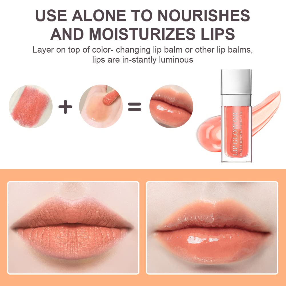 AOOWU Plumping Lip Oil Tinted, Moisturizing Lip Oil Long Lasting Nourishing Lip, Hydrating Lip Gloss Tint Lipstick for Women, Glitter Shine Liquid Lipstick, Lip Glaze Makeup Cosmetic