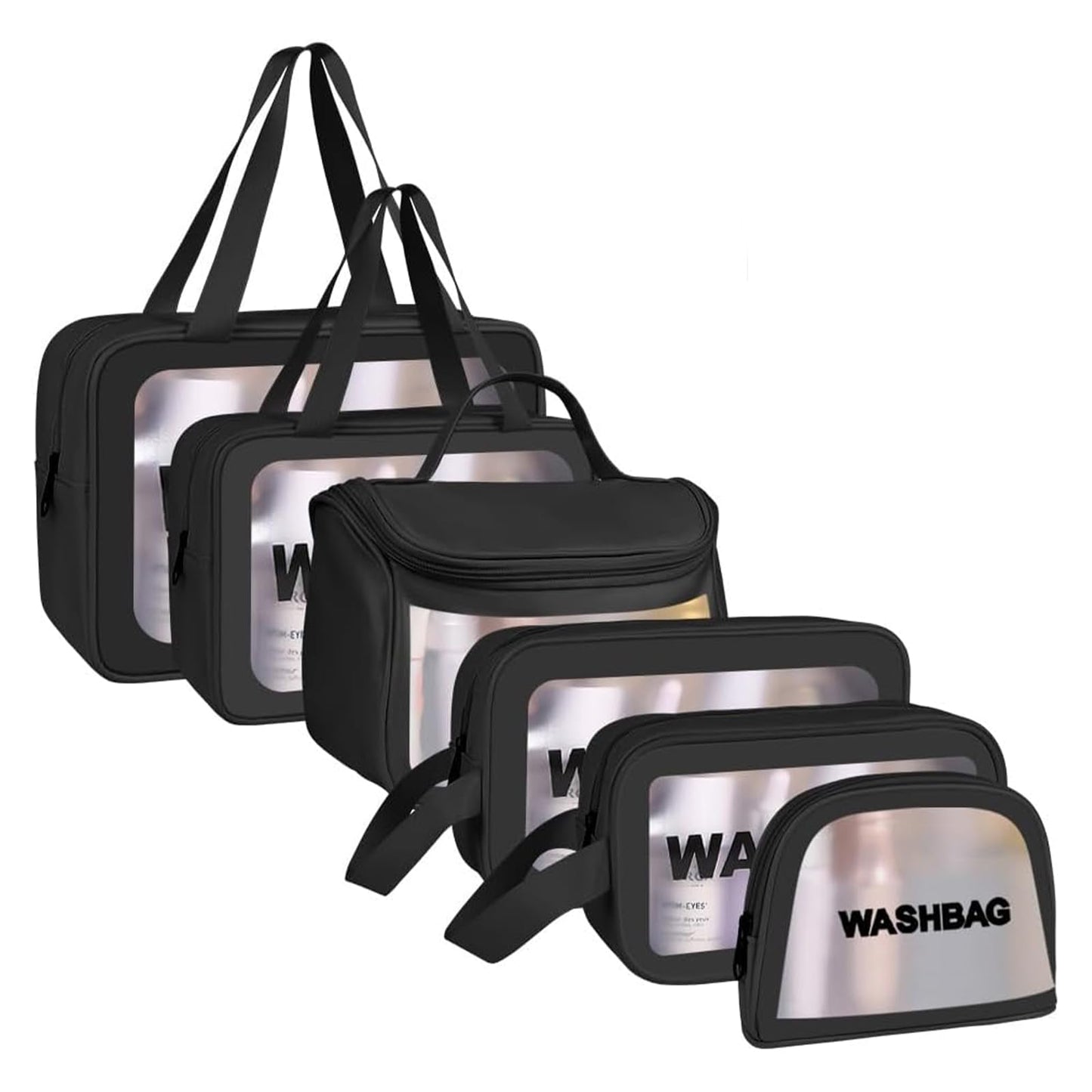 3PCS Clear Toiletry Bag, Wash Bag, Clear PU Makeup Bags, Waterproof Toiletry Travel Bags with Zipper Handle, Portable Airport Cosmetic B-ag for Travel Bathroom Men Women（Blue）