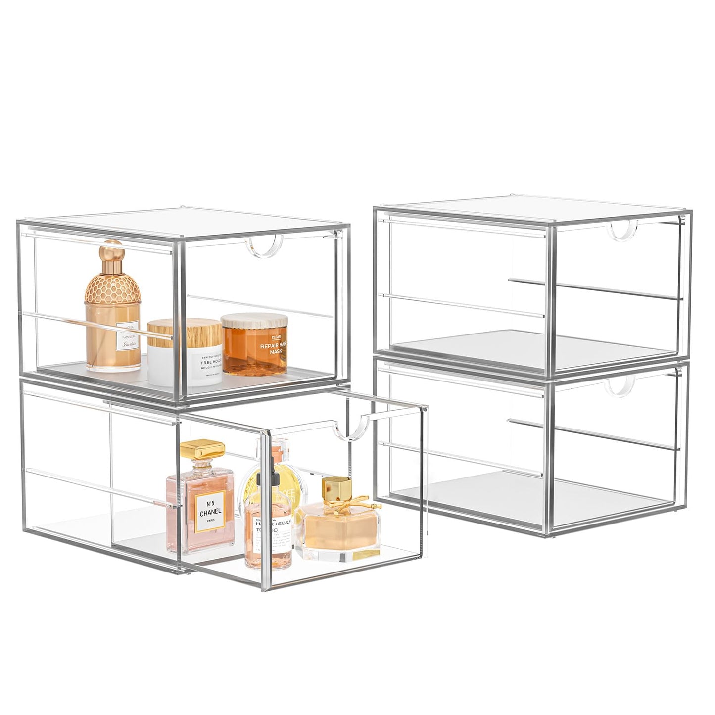 2 Pack Stackable Storage Drawers, Cosmetic Organizer, Make Up Organiser Storage, Perfume Organiser Dustproof Drawer Storage for Dresser, Bathroom, Desk