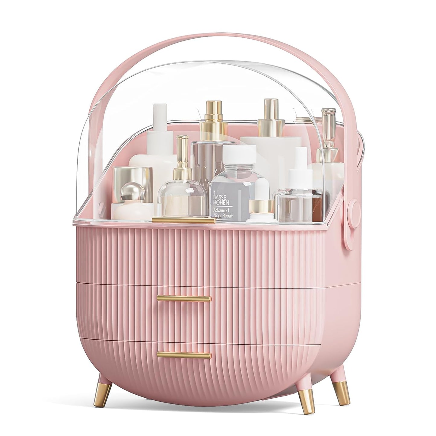 Makeup Organizer Box, Clear Cover Cosmetic Display Case with Two Tier Storage Box and Brush Storage Box, Skincare Organizers for Bathroom Countertop, Bedroom Vanity Desk and Travel (White)