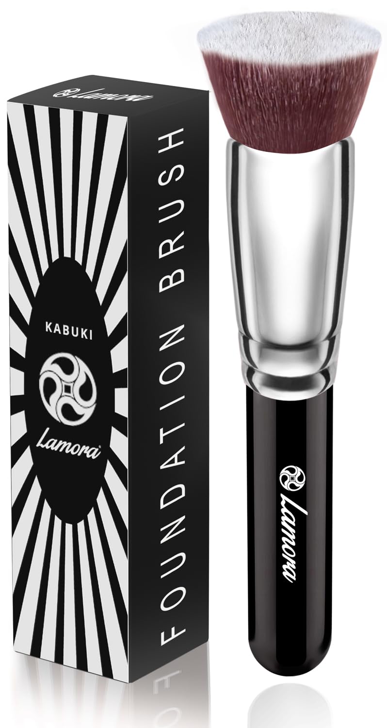 Make Up Brush Foundation Kabuki Flat Top - Perfect For Blending Liquid, Cream or Flawless Powder Cosmetics - Buffing, Stippling, Concealer - Premium Quality Synthetic Dense Bristles!