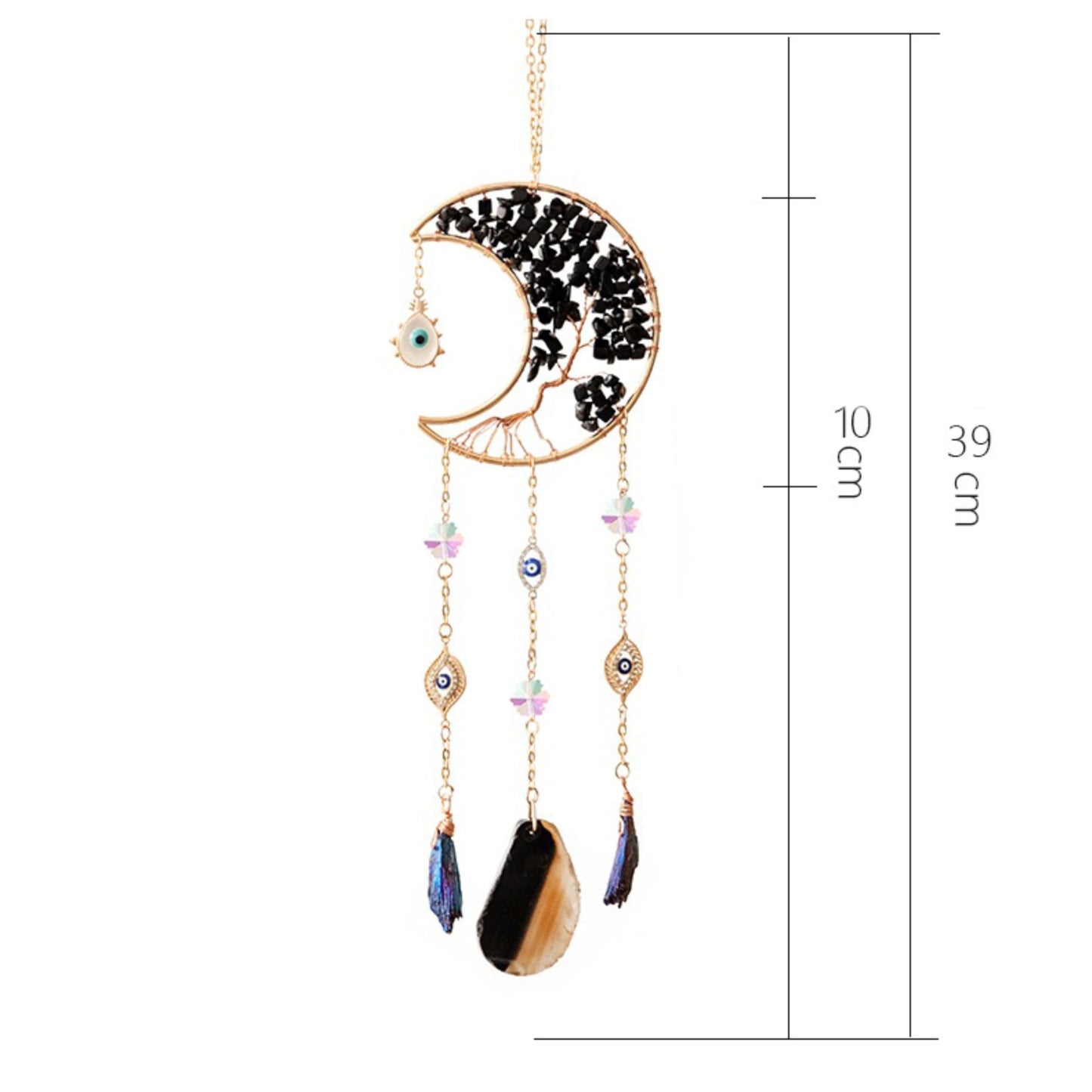 Moon Crystals Tree of Life Dream Catchers,Natural Gem Agate Wall Hangings for Windows Garden Home Décor (New moon shape)