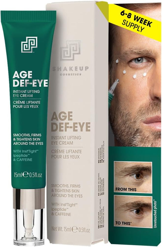 Shakeup Cosmetics Mens Eye Cream, Lifting & Firming Formula, Helps Reduce Fine Lines and Crow's Feet, Hydrating with Peptides & Caffeine, 15ml. Aka. AGE DEF-EYE