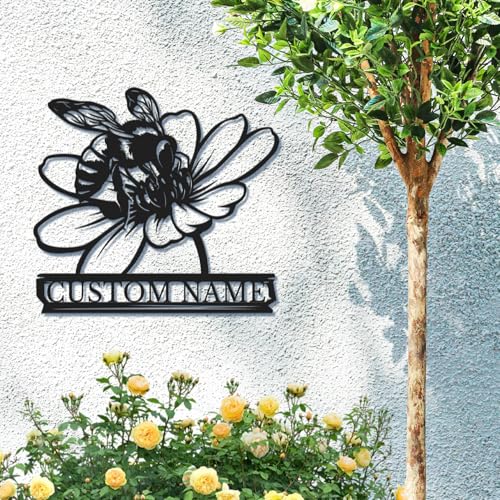 Custom Honey Bee Metal Wall Sign, Personalized Metal Bee Decor, Bee Garden Art, Gift for Bee Keeper, Bee Farm Sign, Gardener Decor, Bee Art (Bee M)