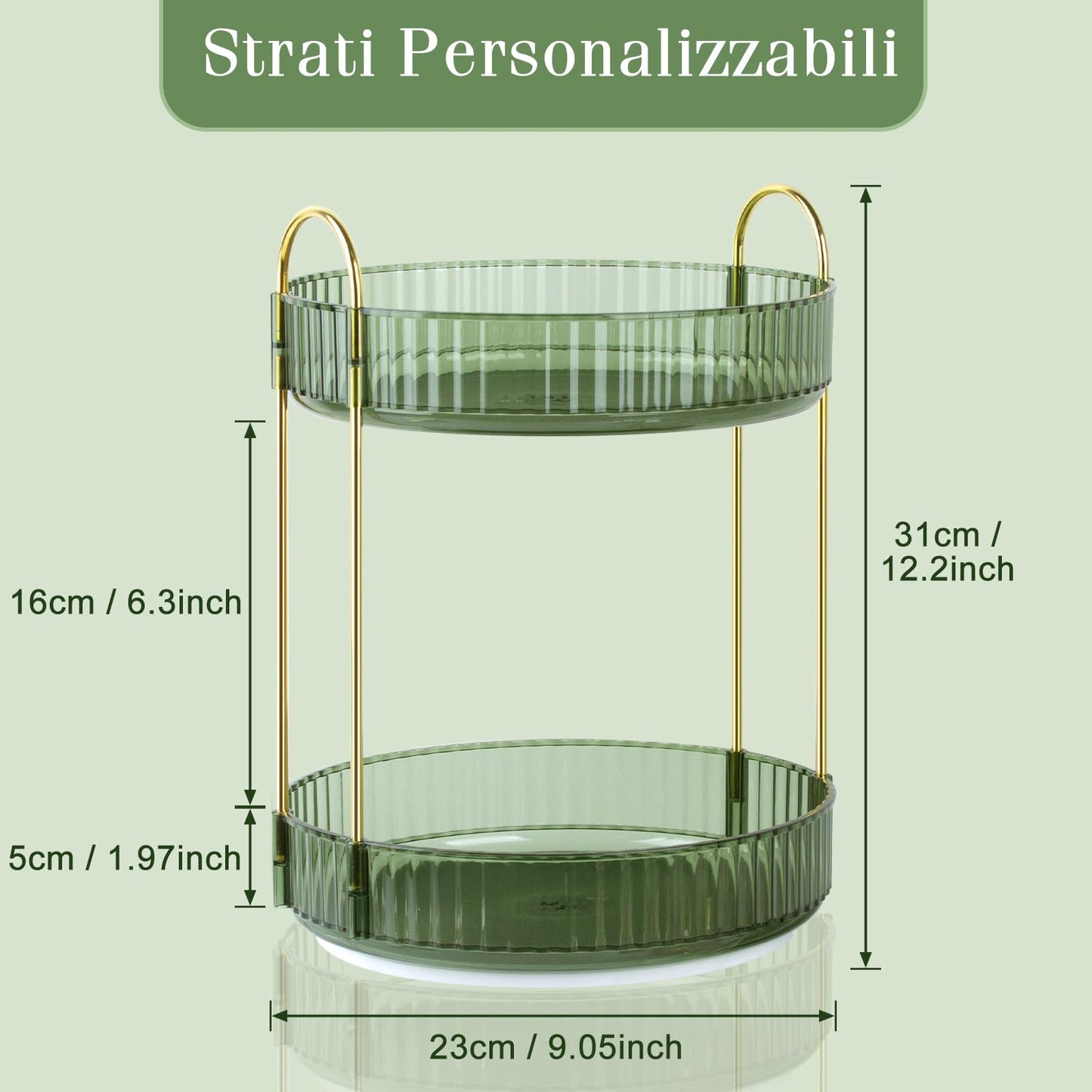 Boxalls Make up Organiser 360° Rotating, 3 Tier Large Capacity Bathroom Organizer, Cosmetics Vanity Storage, Dressing Table Organiser, Skincare Spinning Carousel for Skincare Perfume (3 Tiers, Green)