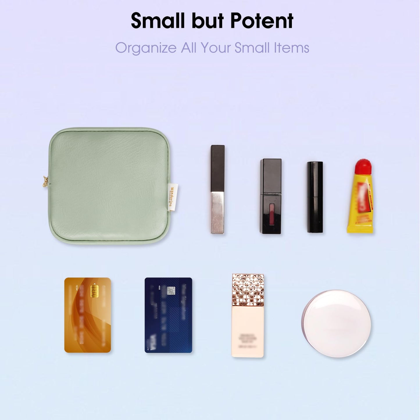 Small Makeup Bag for Handbag, Mini Make Up Bag for Purse, Small Makeup Pouch for Women, Cosmetic Bag with Slip-in Pockets, Vegan Leather Travel Makeup Bag, Black (Patent Pending)