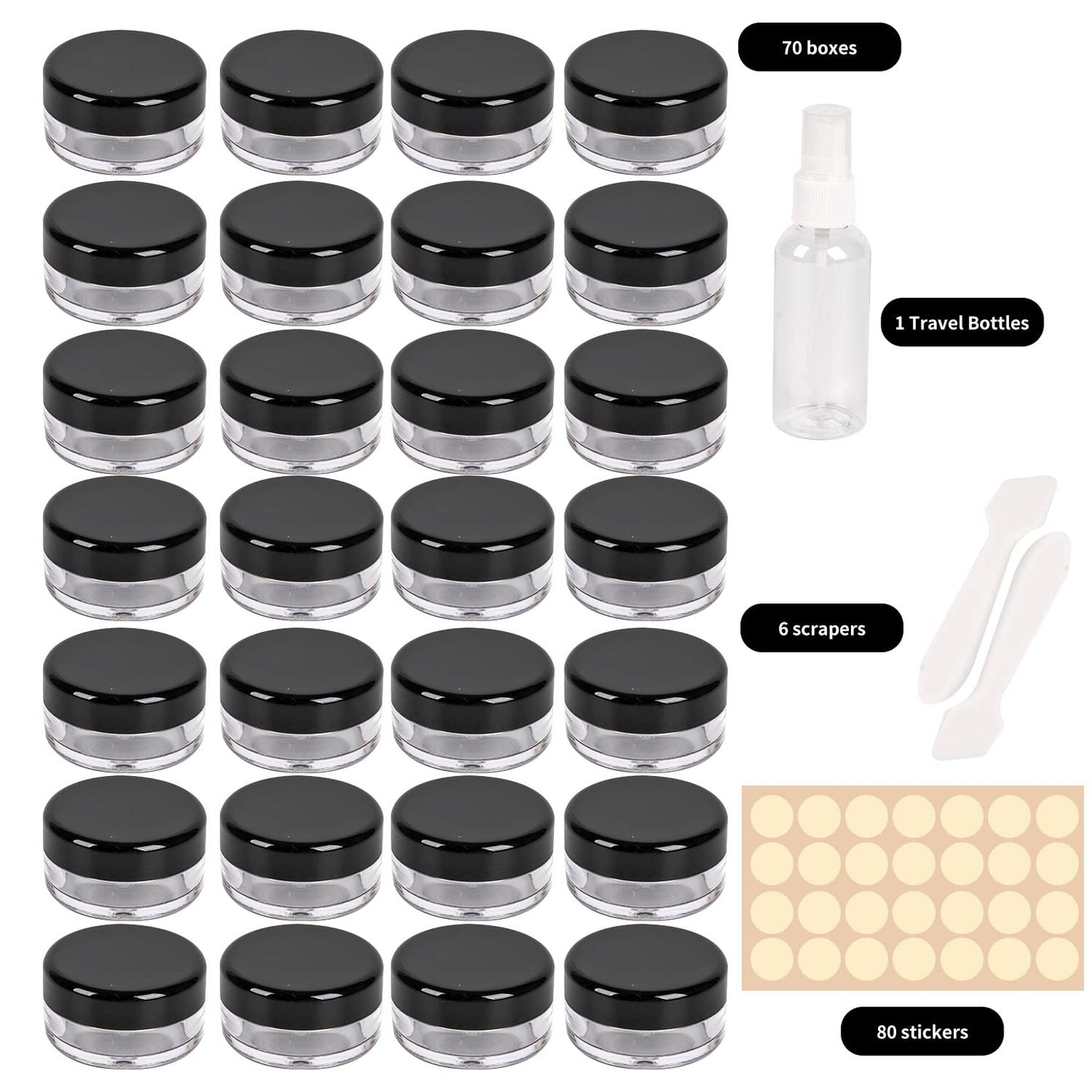 70 Pcs Empty Plastic Cosmetic Jars, 5ml Sample Containers Pots Bottles,sample pots for cosmetics, Travel Cosmetic Jar Pots with Lids,travel pots for cream,travel cream pots for toiletries