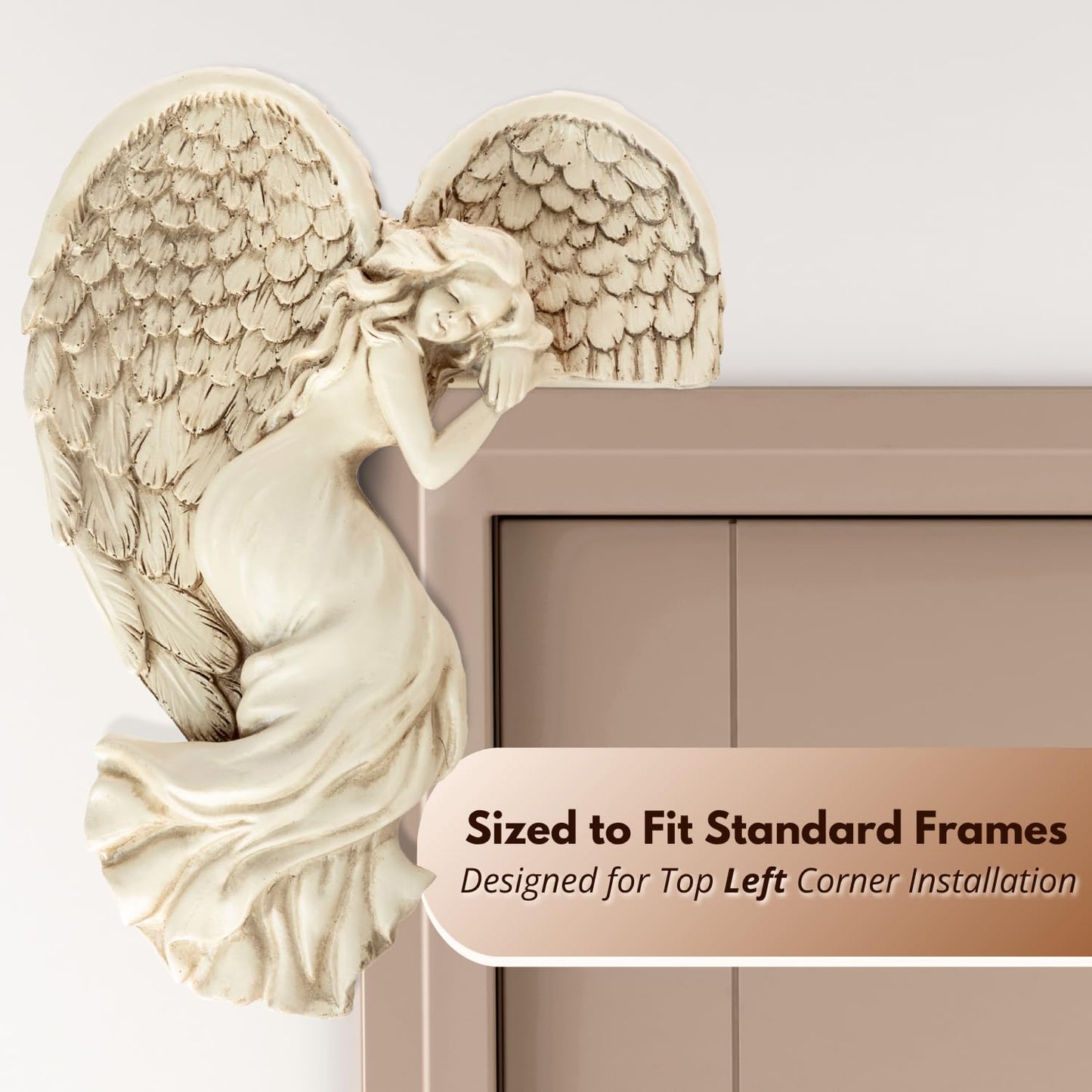 Marco Paul Sleeping Angel Corner Door Frame Statue Resin Angel Ornament Stone Effect Female Figurine Angel Wings Left Angle Door Sculpture Wall Art for Garden, Weddings, Home Decor