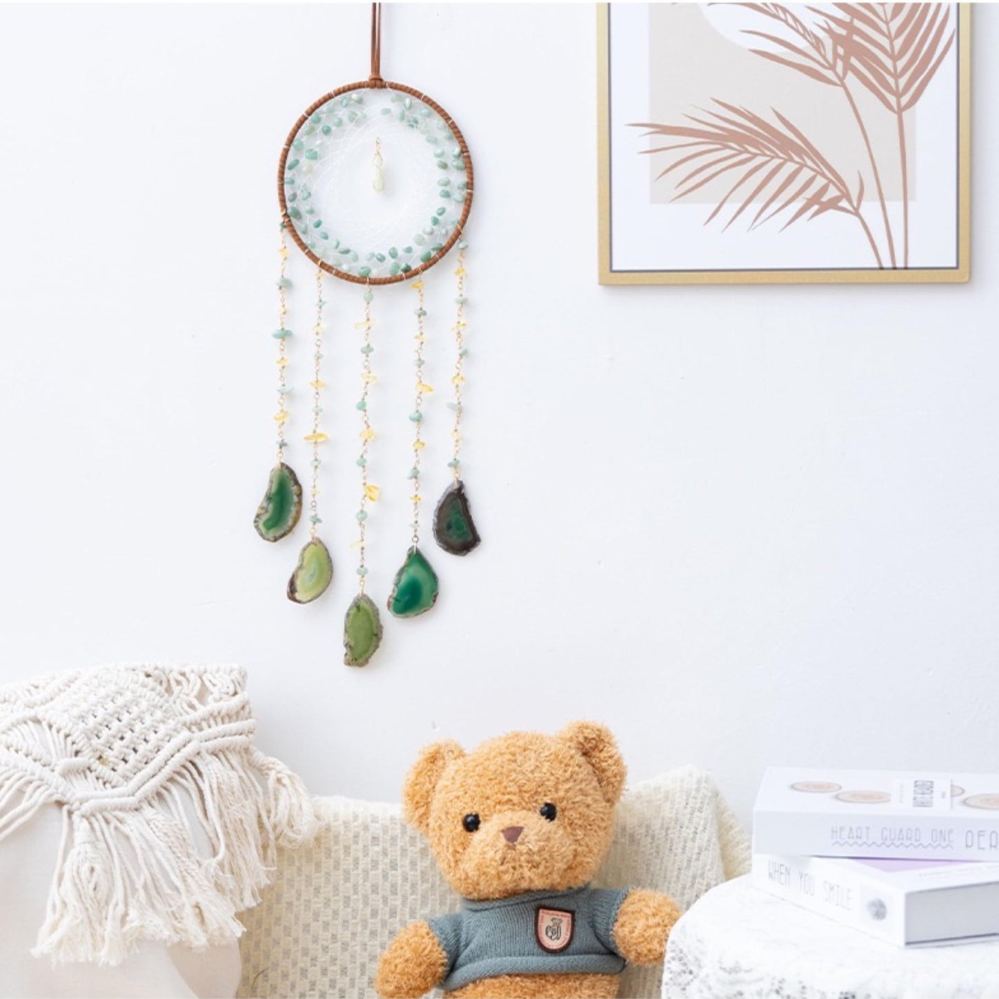 Moon Crystals Tree of Life Dream Catchers,Natural Gem Agate Wall Hangings for Windows Garden Home Décor (New moon shape)