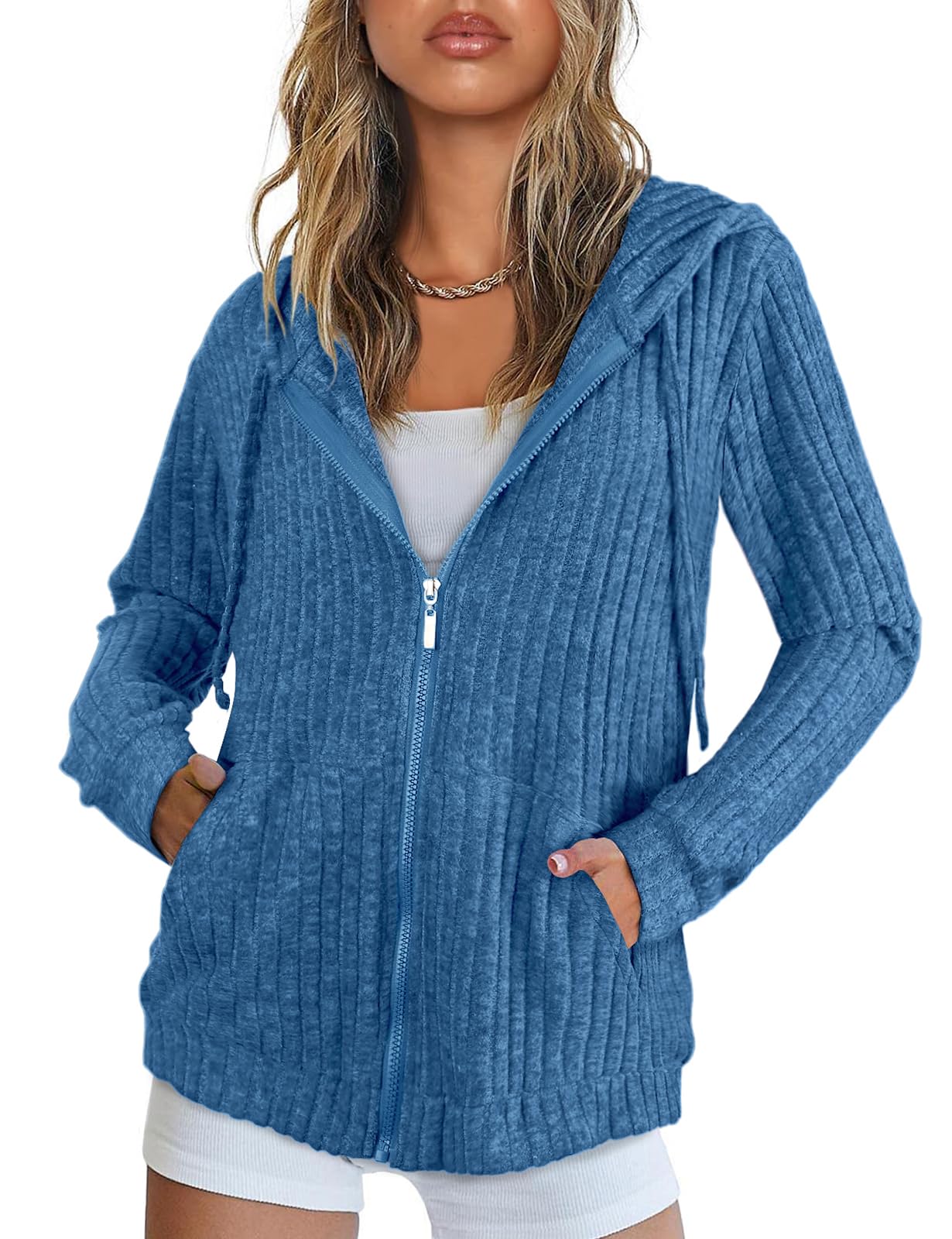 Flikity Womens Cardigans Zip Up Ladies Hoodies with Large Pockets Long Sleeve Tunic Tops Ladies Lightweight Jackets Casual Work Clothes M-XXL