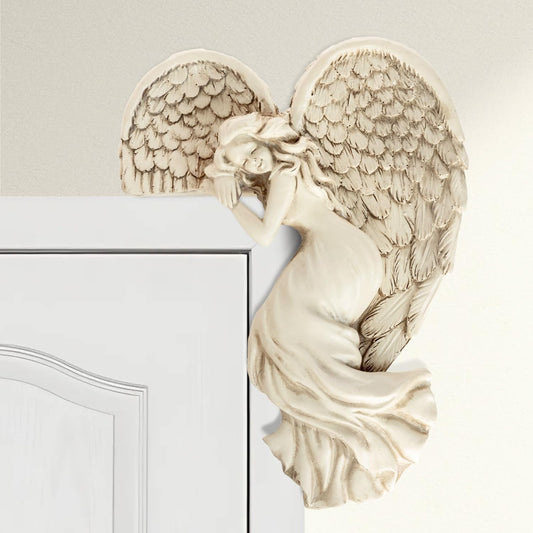 Marco Paul Sleeping Angel Corner Door Frame Statue Resin Angel Ornament Stone Effect Female Figurine Angel Wings Left Angle Door Sculpture Wall Art for Garden, Weddings, Home Decor