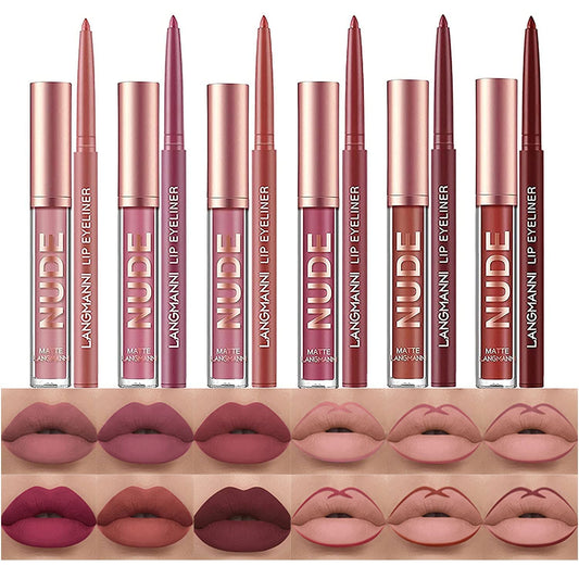 12 Pcs Hydrating Lip Oils + Lip Liner Pencil Combo Sets, Nude Lipliner Glass Lip Glosses Long Lasting Non-Fading Waterproof Lip Makeup Set Gift For Women