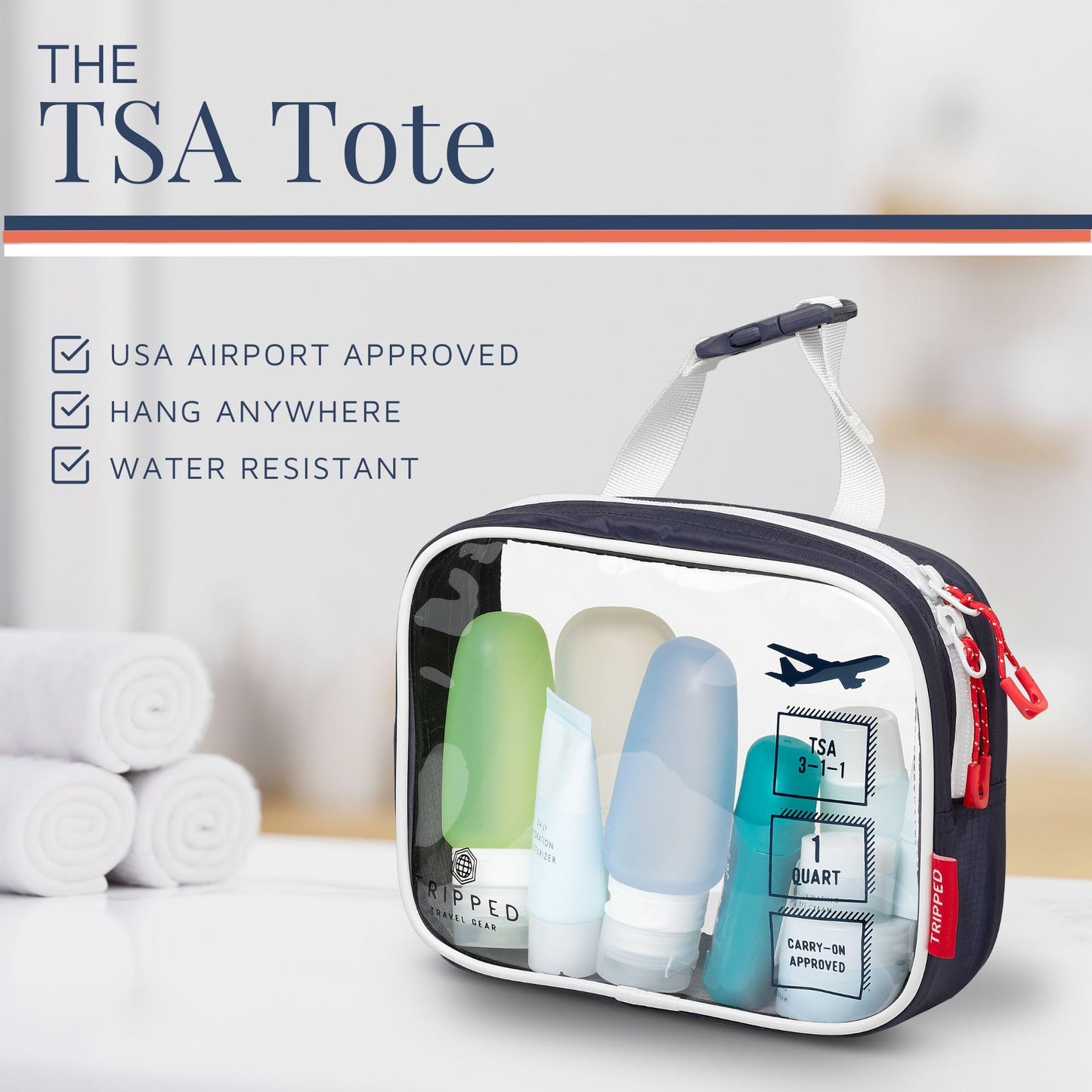 Toiletry Bag Kit Set: Hanging Travel Toiletry Bag + 311 TSA Cosmetic Liquid Bag + Ultralight Accessory Organizer Pouch, Navy, 3 Piece Toiletry Set