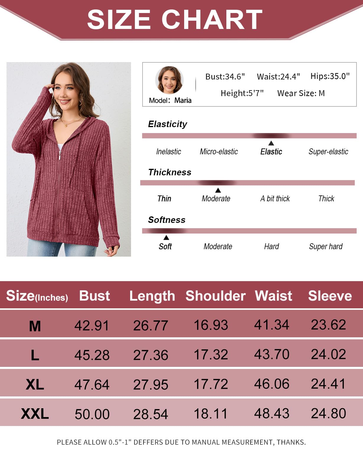 Flikity Womens Cardigans Zip Up Ladies Hoodies with Large Pockets Long Sleeve Tunic Tops Ladies Lightweight Jackets Casual Work Clothes M-XXL