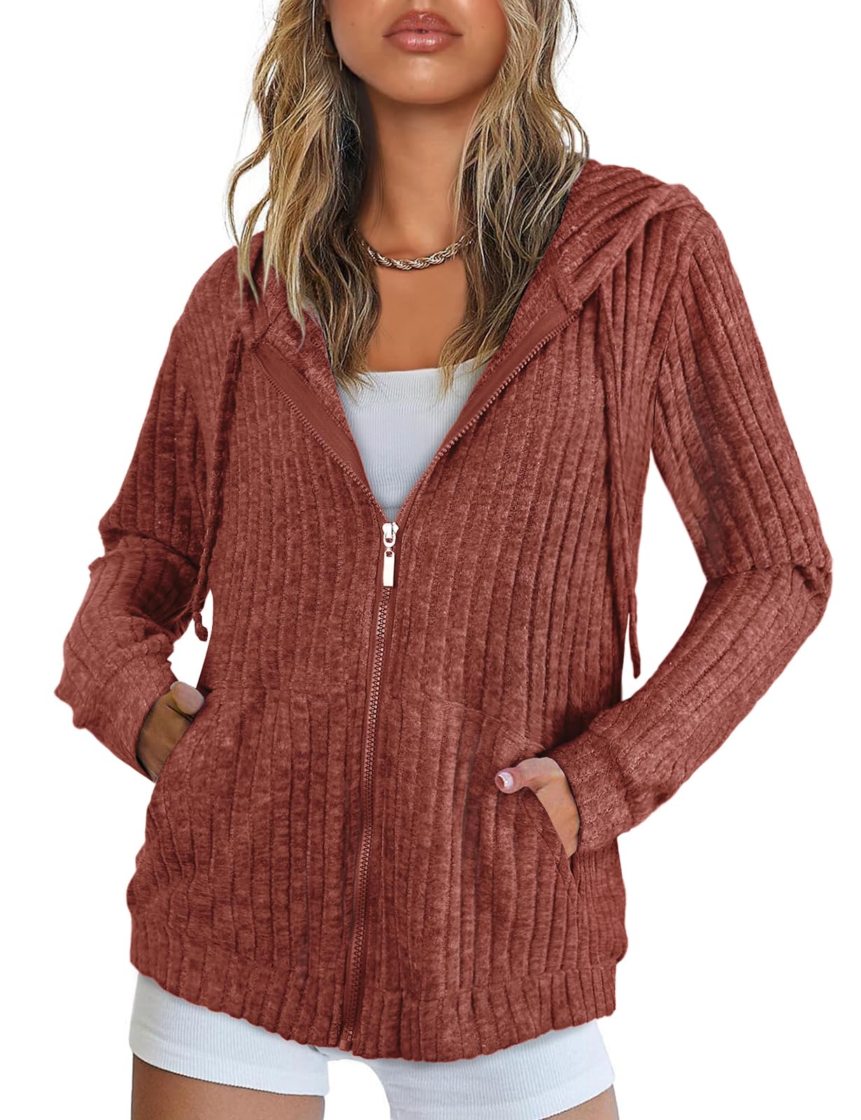 Flikity Womens Cardigans Zip Up Ladies Hoodies with Large Pockets Long Sleeve Tunic Tops Ladies Lightweight Jackets Casual Work Clothes M-XXL