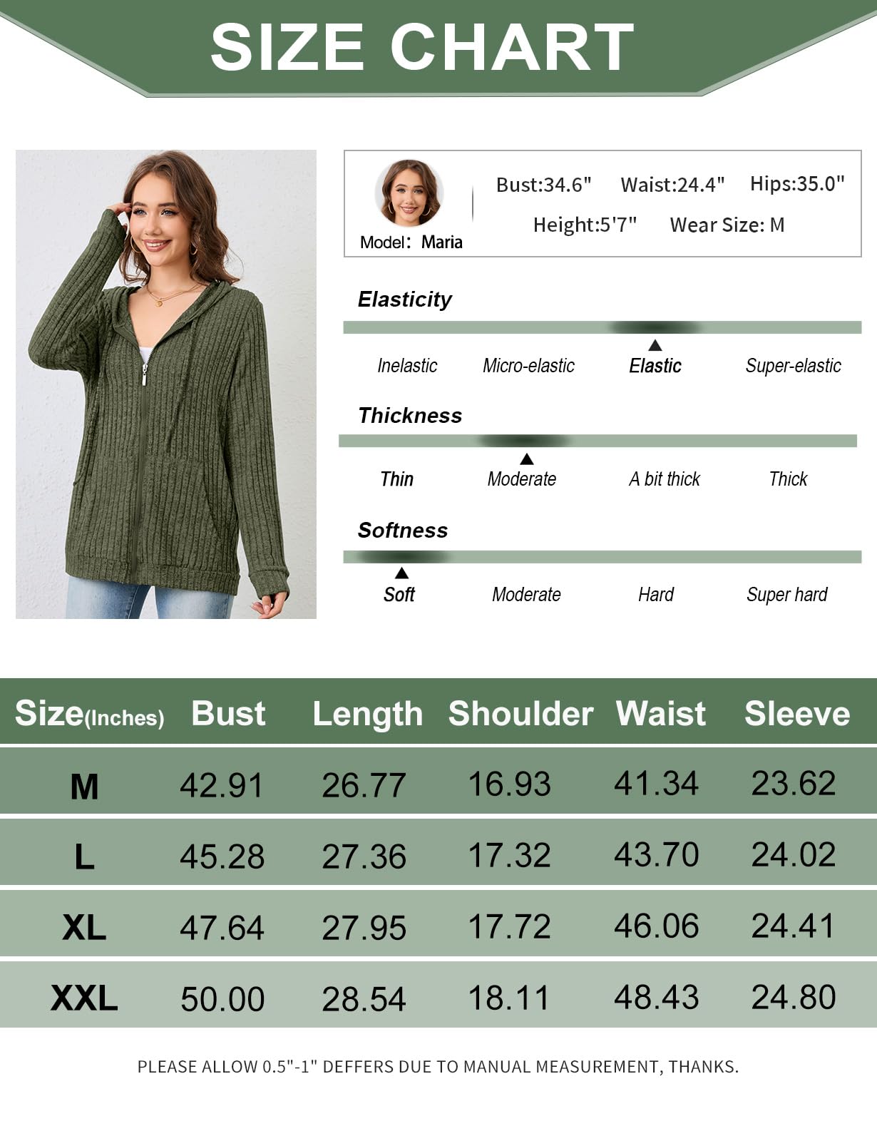 Flikity Womens Cardigans Zip Up Ladies Hoodies with Large Pockets Long Sleeve Tunic Tops Ladies Lightweight Jackets Casual Work Clothes M-XXL