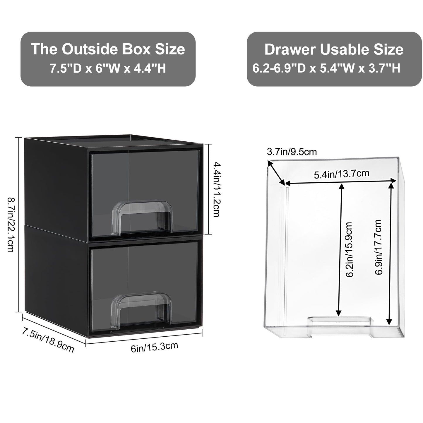 Vtopmart 3 Pack Clear Small Stackable Storage Drawers, Acrylic Bathroom Makeup Organiser, Plastic Storage Box For Vanity, Under Sink, Kitchen Cupboard, Pantry, Home Organization