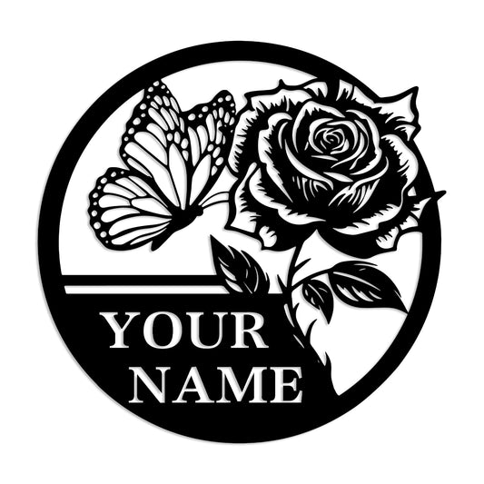 Custom Garden Name Metal Sign,Rose Flower Garden Metal Sign,Personalized Rose Flower Sign, With Stake Porch Decor Garden Decoration,Mother's Day Mom Grandma Gardener Gift (Rose A)