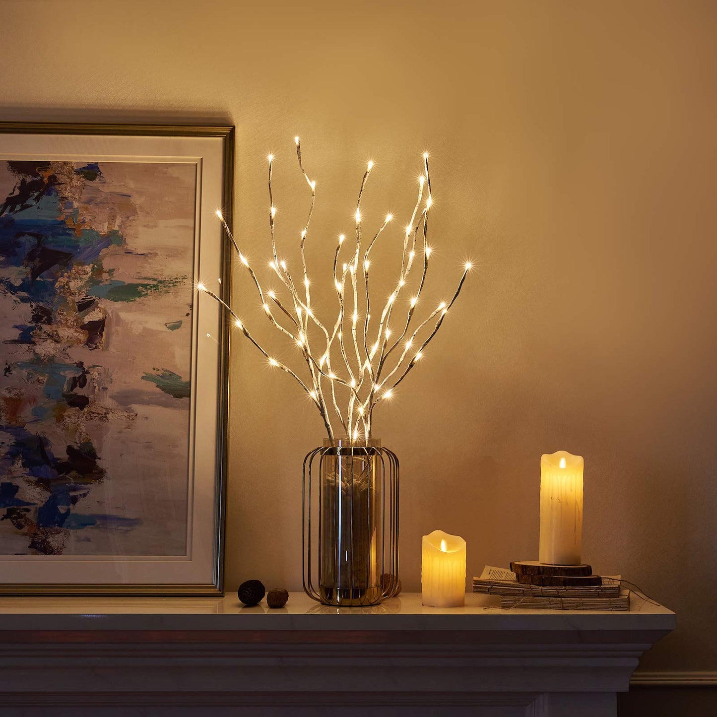 EAMBRITE 3PK 76cm Home Decorative Twig Lights Garden Stake Branch Lights with 60 Warm White LEDs Mains Powered Lighted Branches for Floor Vases Spring Xmas Decor Outdoor and Indoor