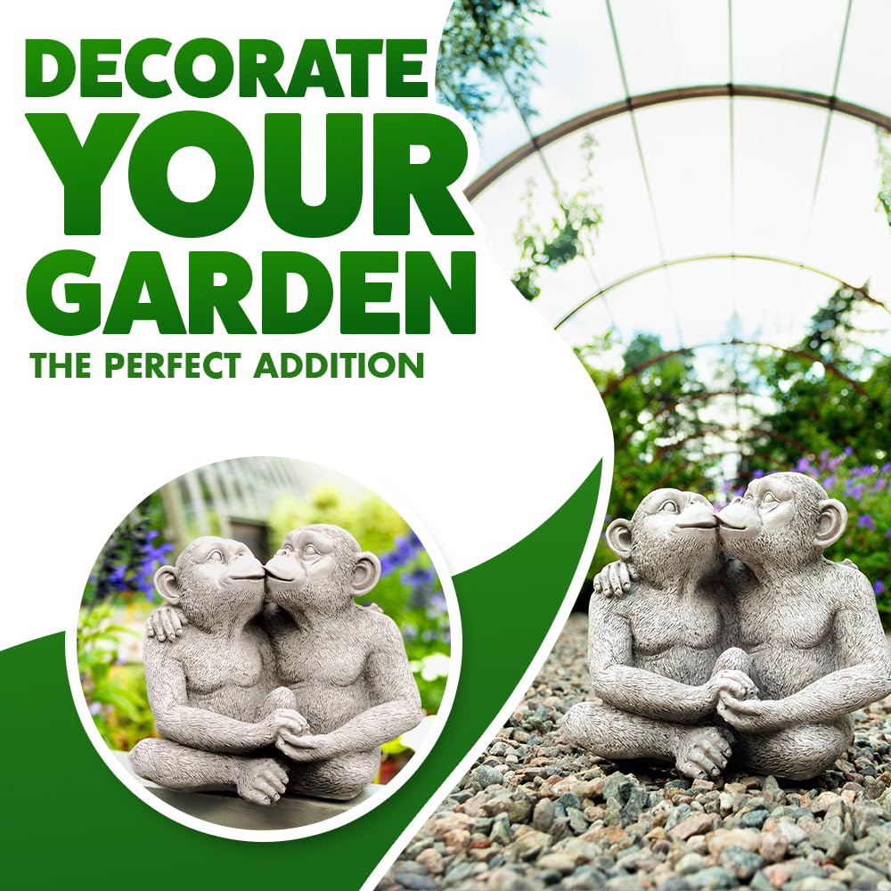 Garden Mile Stone Effect Animal Garden Statue Kissing Monkeys Sitting Monkeys Sculptures Patio Pond & Garden Ornaments Outdoor Home Outdoor Decor Living Room Decor