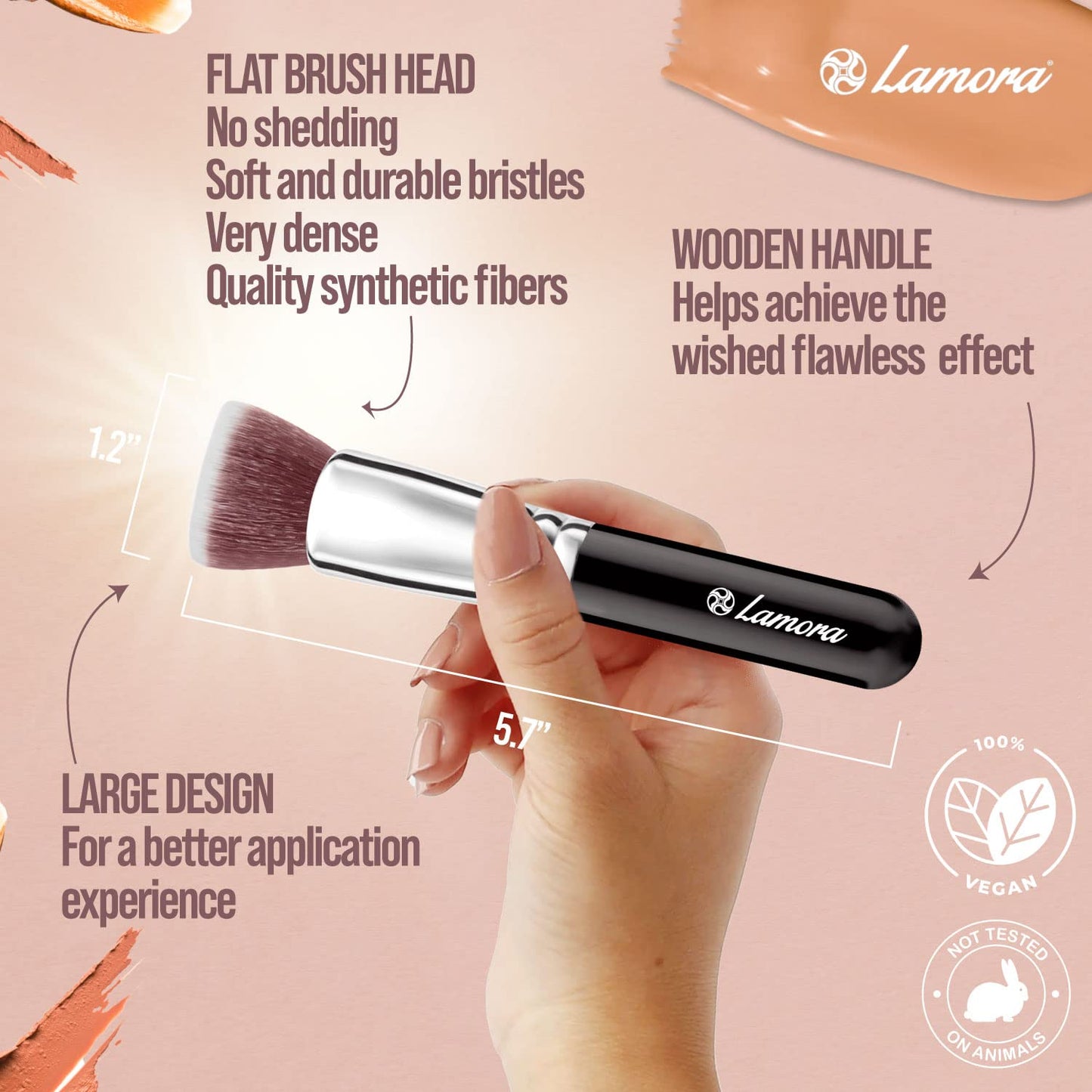 Make Up Brush Foundation Kabuki Flat Top - Perfect For Blending Liquid, Cream or Flawless Powder Cosmetics - Buffing, Stippling, Concealer - Premium Quality Synthetic Dense Bristles!