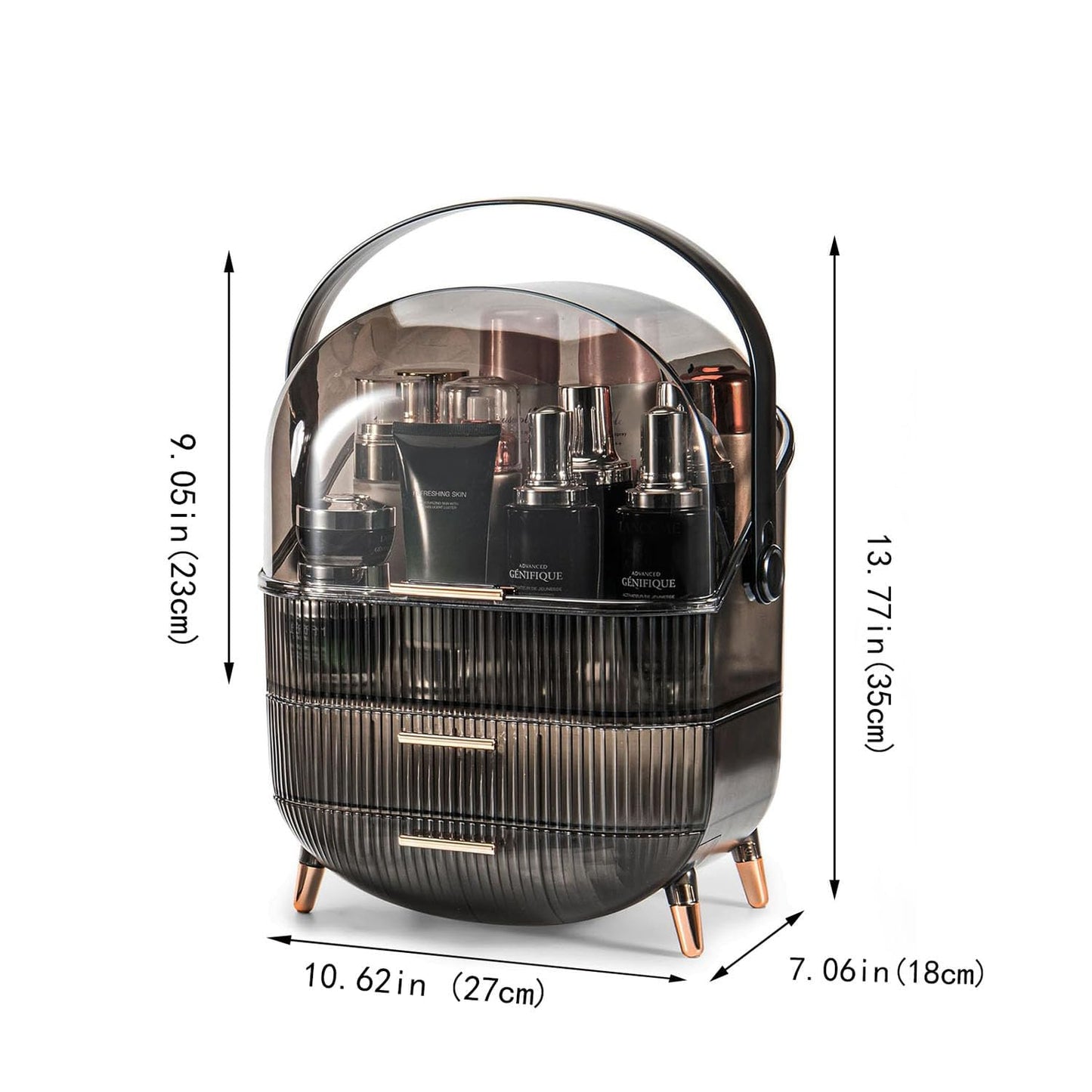 Makeup Organizer Box, Clear Cover Cosmetic Display Case with Two Tier Storage Box and Brush Storage Box, Skincare Organizers for Bathroom Countertop, Bedroom Vanity Desk and Travel (White)