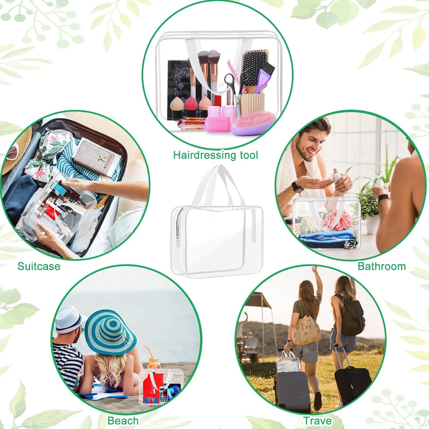 2 Pack Clear Wash Bag for Toiletries, Large/Small Clear Travel Toiletries Bag Thickened PVC Waterproof Makeup Bags with Handles Travel Wash Bags with Zippers for Women Girls Men