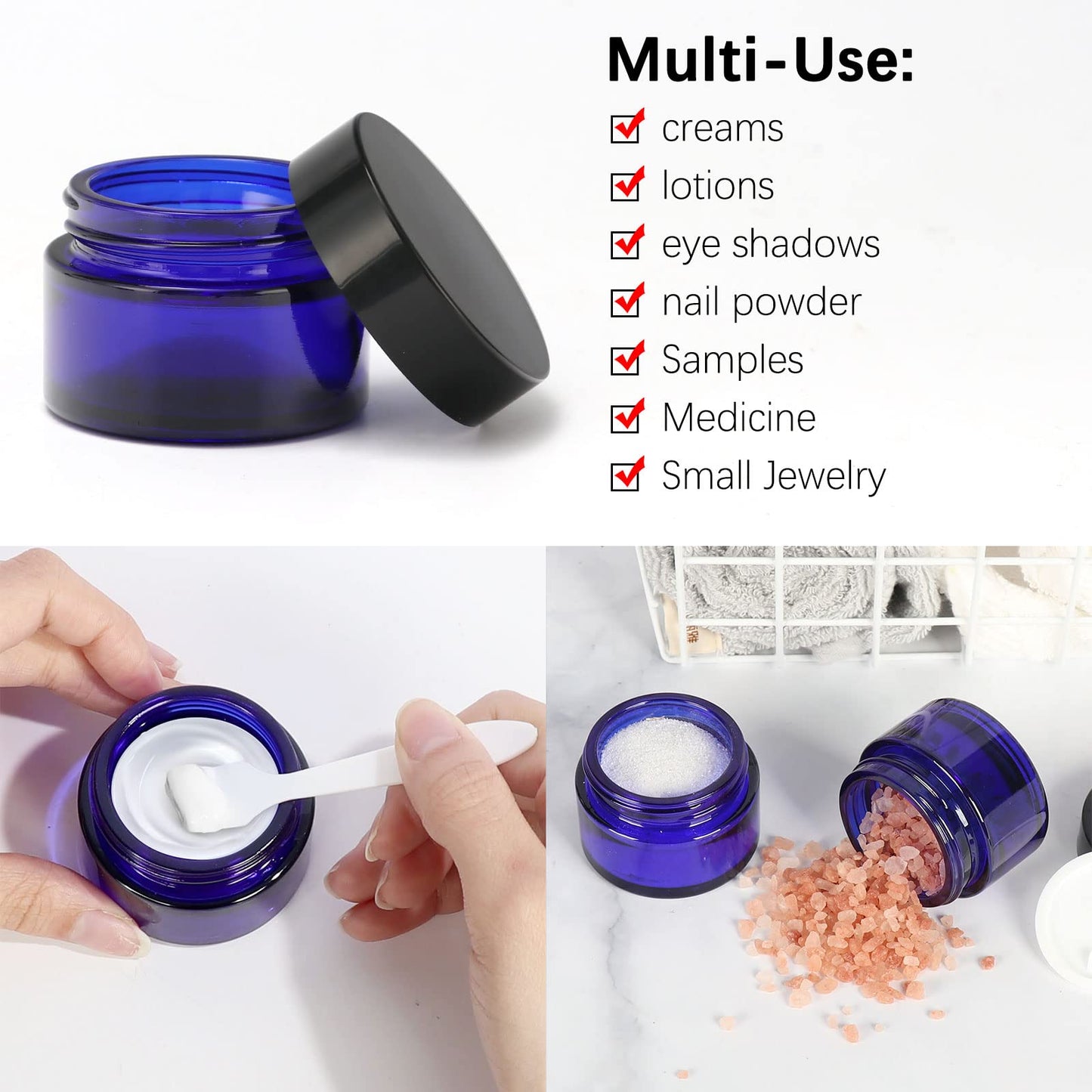 4 oz Amber Glass Round Jars with Black Lids, 6 Pack Empty Cosmetic Jars Face Cream Storage Containers for Powder,Lotion,Beauty Products,Travel Favors