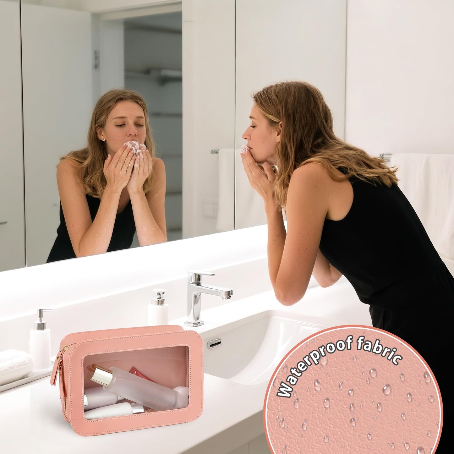 Clear Makeup Bag Travel Toiletries Bags for Women Cosmetic Bags with Double Zippers Waterproof Small Makeup Bag for Ladies Girls