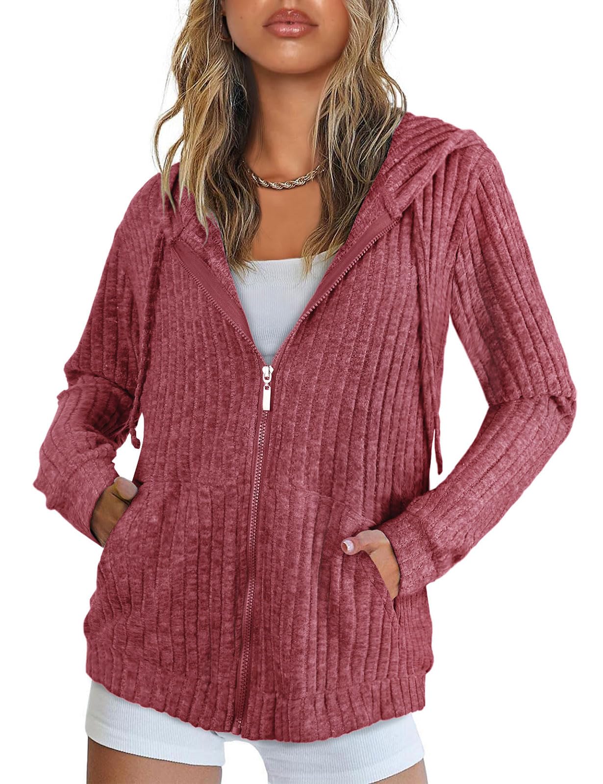 Flikity Womens Cardigans Zip Up Ladies Hoodies with Large Pockets Long Sleeve Tunic Tops Ladies Lightweight Jackets Casual Work Clothes M-XXL