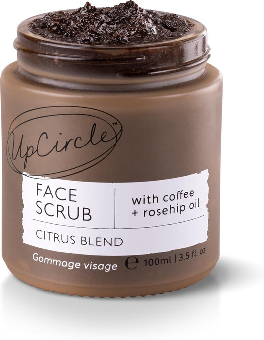 UpCircle Coffee Face Scrub - Citrus Blend For Normal + Dry Skin 100ml - Shea Butter, Coconut + Rosehip Oil - Natural, Vegan Face Exfoliator For Soft, Smooth Skin