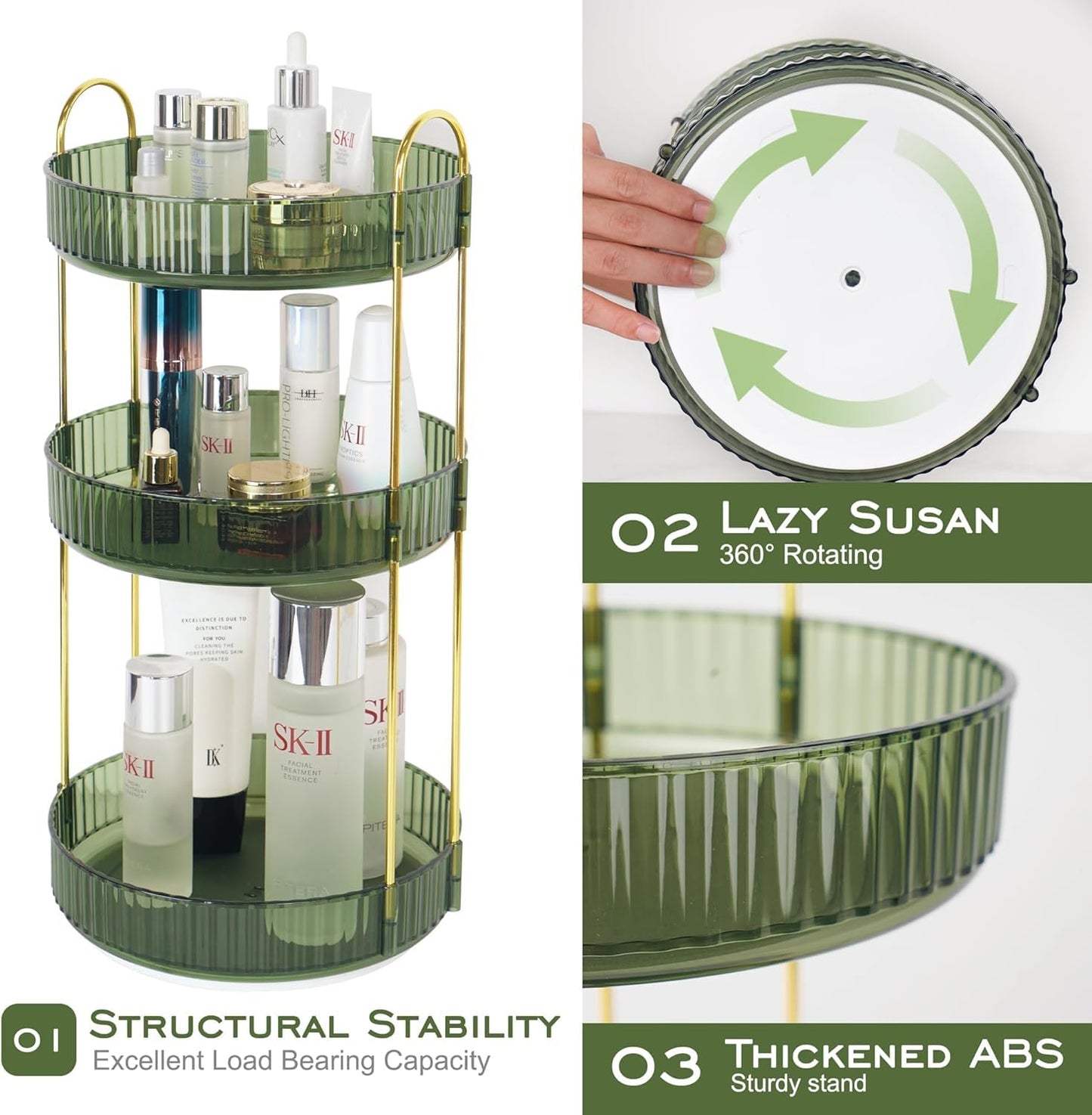 Rotating Makeup Organizer for Vanity, Large Skincare Make Up Storage Perfume Organizers for Bathroom Counter, Clear Cosmetic Lipstick Toiletry Dresser Organizer Spinning Holder