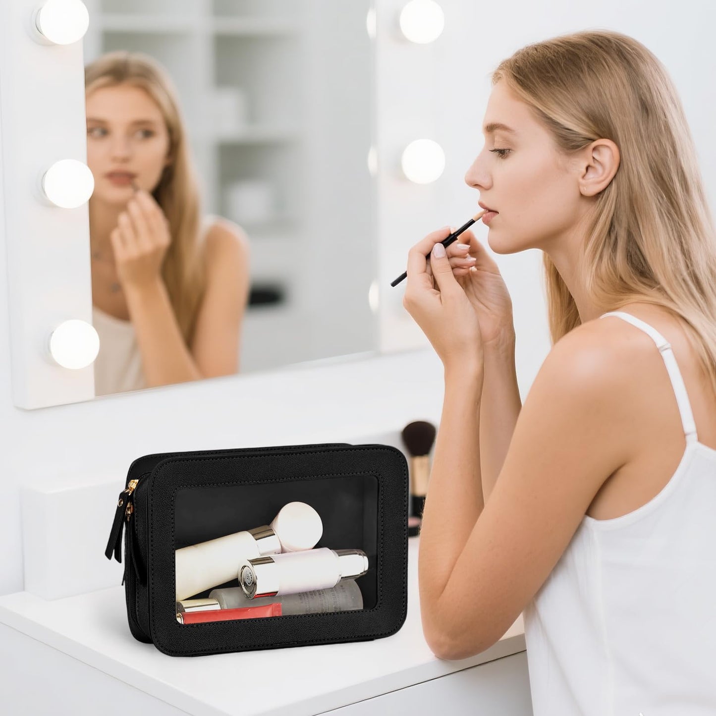 Clear Makeup Bag Travel Toiletries Bags for Women Cosmetic Bags with Double Zippers Waterproof Small Makeup Bag for Ladies Girls