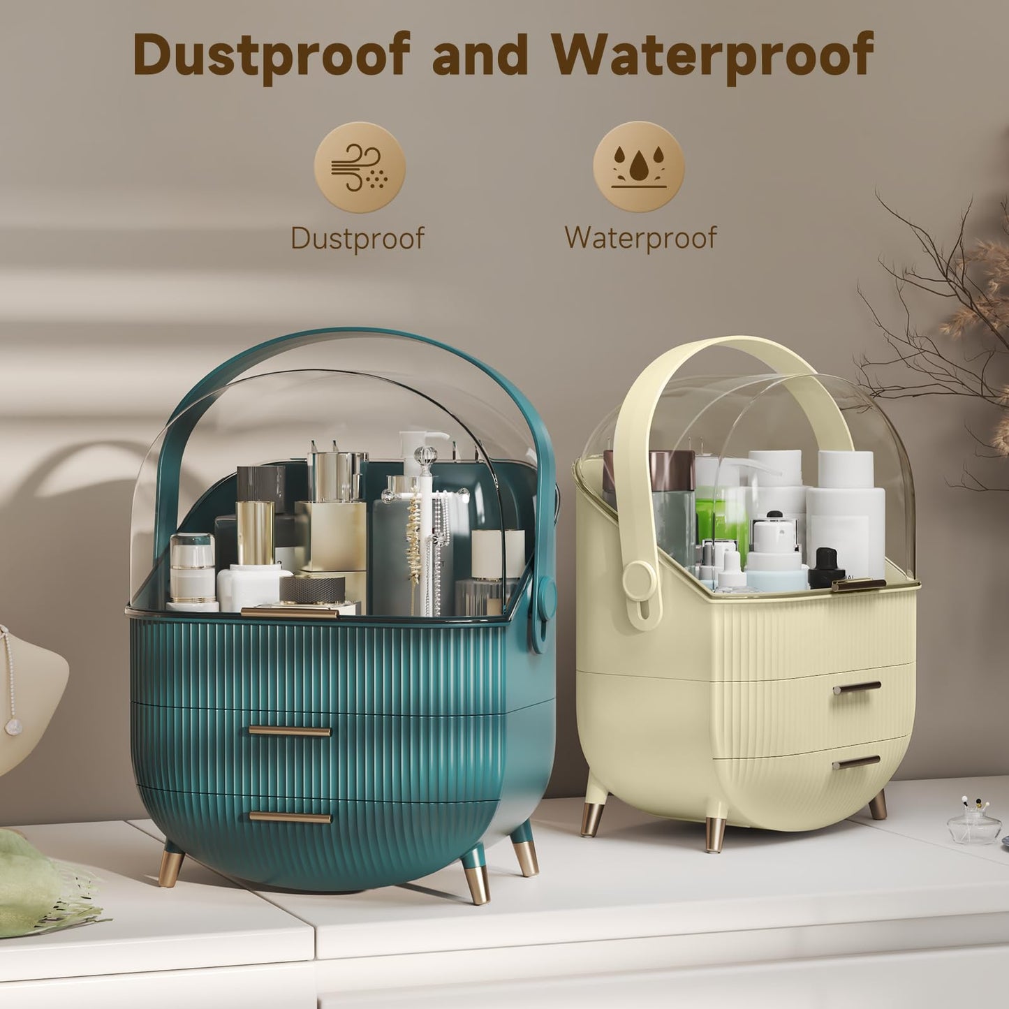 Multi-Function Make Up Case Dustproof Cosmetic Storage Box, Organizer Skin Care Products Jewelry Organizer Finishing Box for Bedroom Bathroom Desktop (Pink)