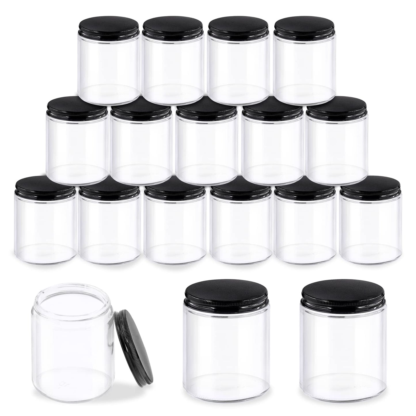 Glarks 8 Pack 8oz/240ml Glass Jars with Lids, Round Clear Glass Jars with Inner Liner and Black Lids for Storing Creams, Beauty Products, Cosmetic and Ointments
