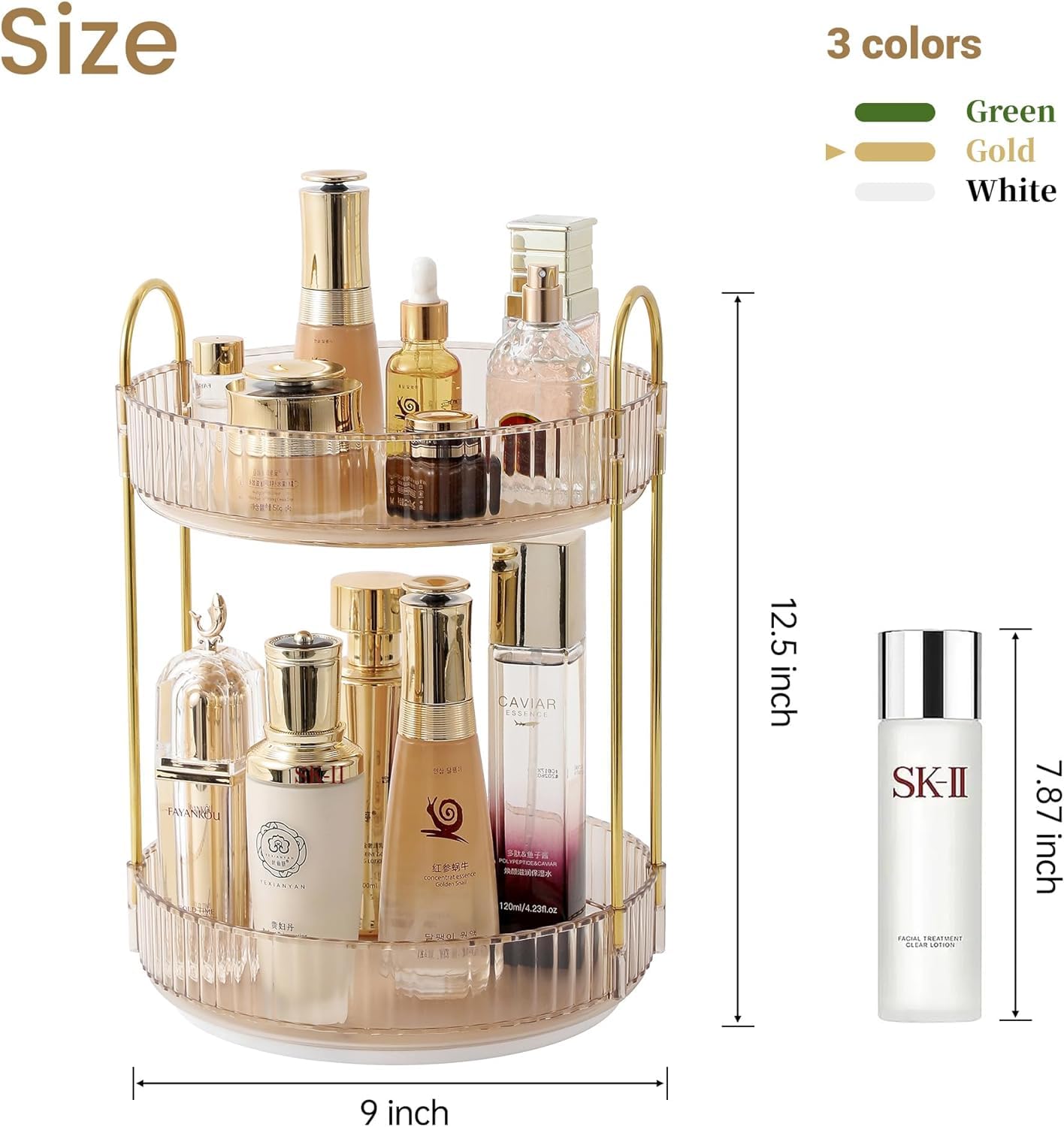 Rotating Makeup Organizer for Vanity, Large Skincare Make Up Storage Perfume Organizers for Bathroom Counter, Clear Cosmetic Lipstick Toiletry Dresser Organizer Spinning Holder
