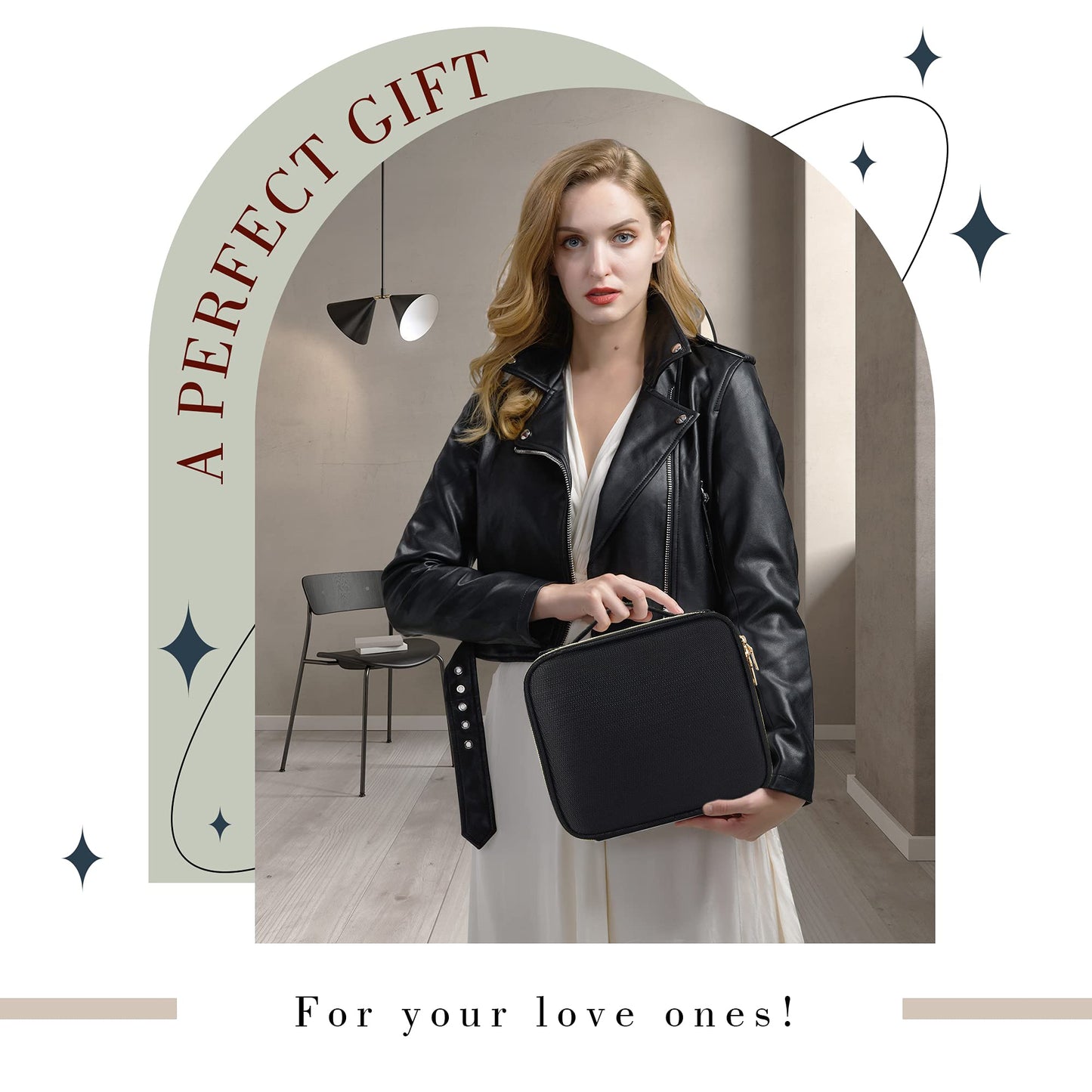 Joligrace Makeup Bag Cosmetic Case Vanity Travel Beauty Box Make Up Train Case Hairdressing Tools Organiser with Adjustable Compartment Oxford Fabric, Black