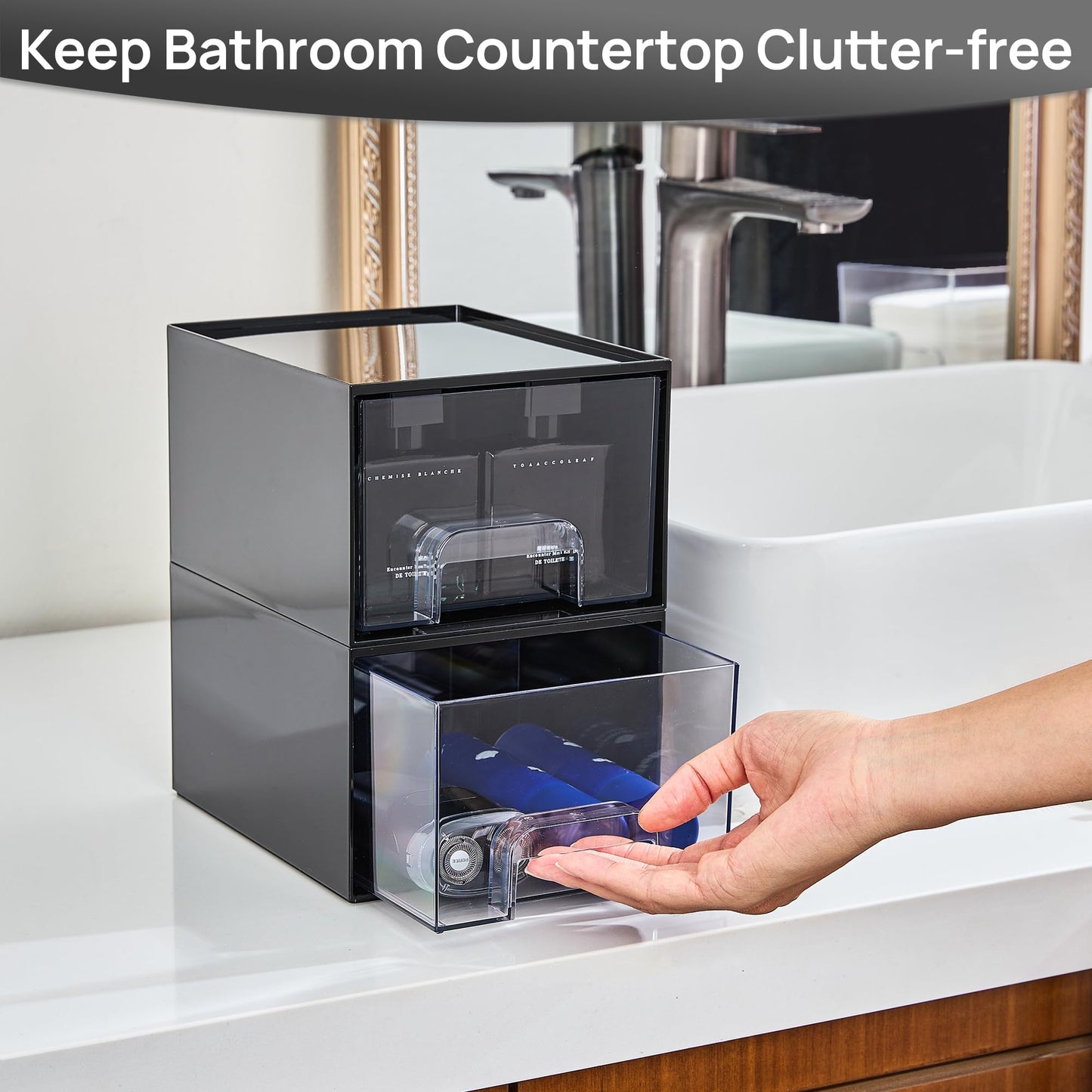 Vtopmart 3 Pack Clear Small Stackable Storage Drawers, Acrylic Bathroom Makeup Organiser, Plastic Storage Box For Vanity, Under Sink, Kitchen Cupboard, Pantry, Home Organization