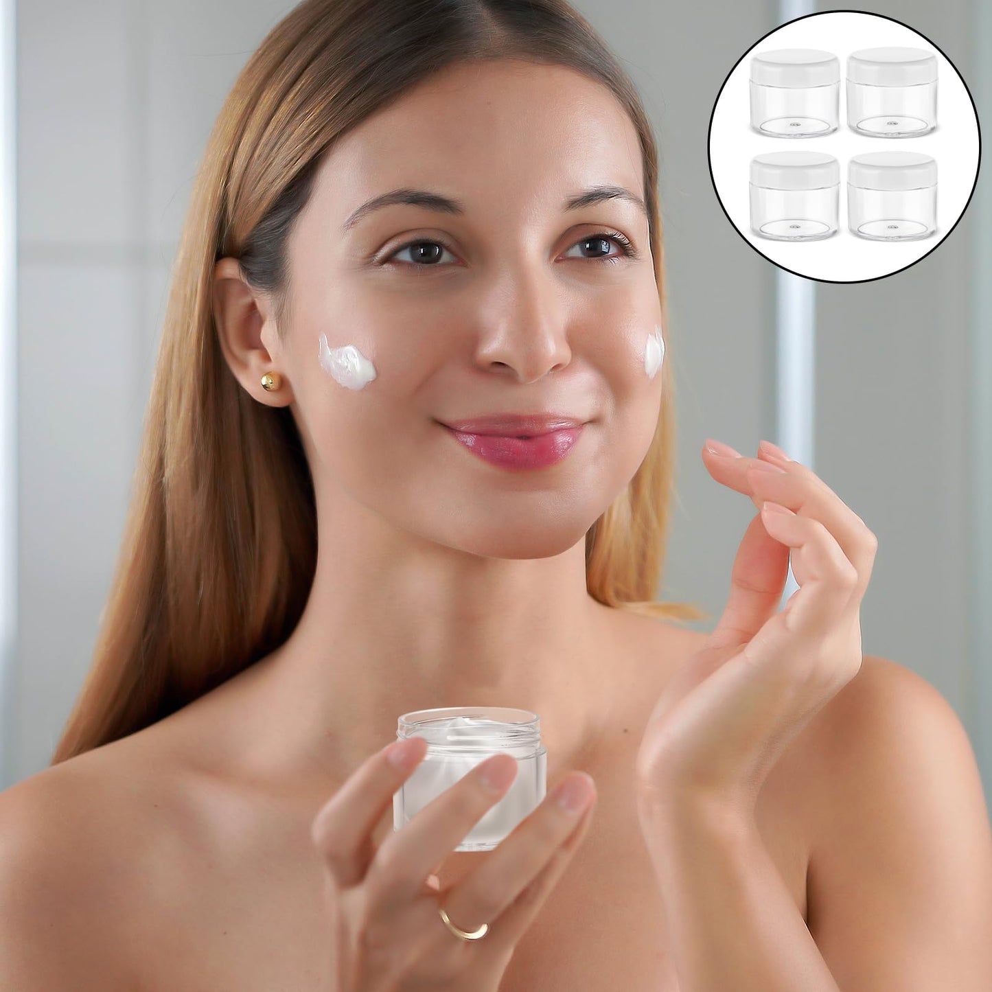 4 Pcs Plastic Cosmetic Cream Jars with Lids - Spatula, Travel-Sized, Leak-Proof, Refillable Makeup Containers, 0.7oz Round Jars for Storage Liquid Oils, Salves, DIY Making (Black)