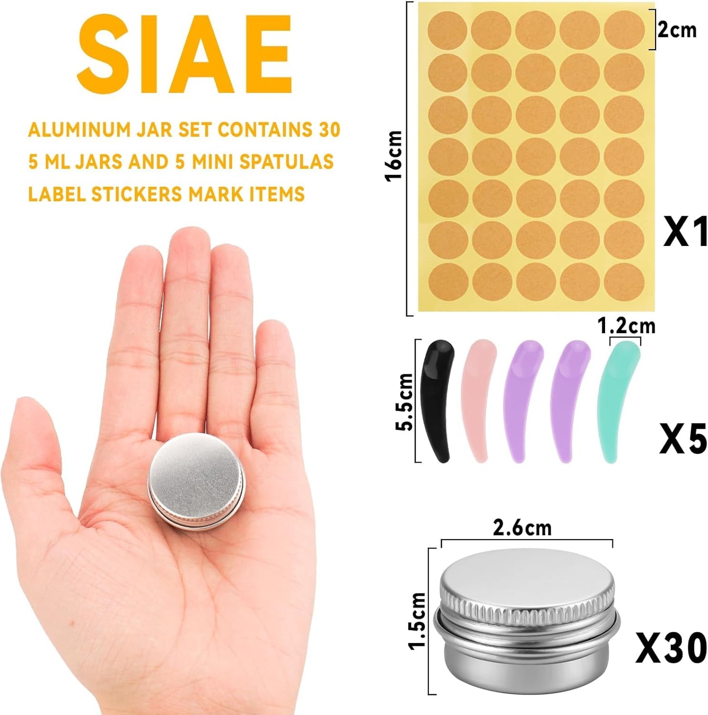 Sebudion 30Pcs 5ml Aluminum Cosmetic Pots with Leak-Proof Screw Lids,Travel Sample Containers,Portable Mini Storage Jars for Lip Balm, Creams and Makeup