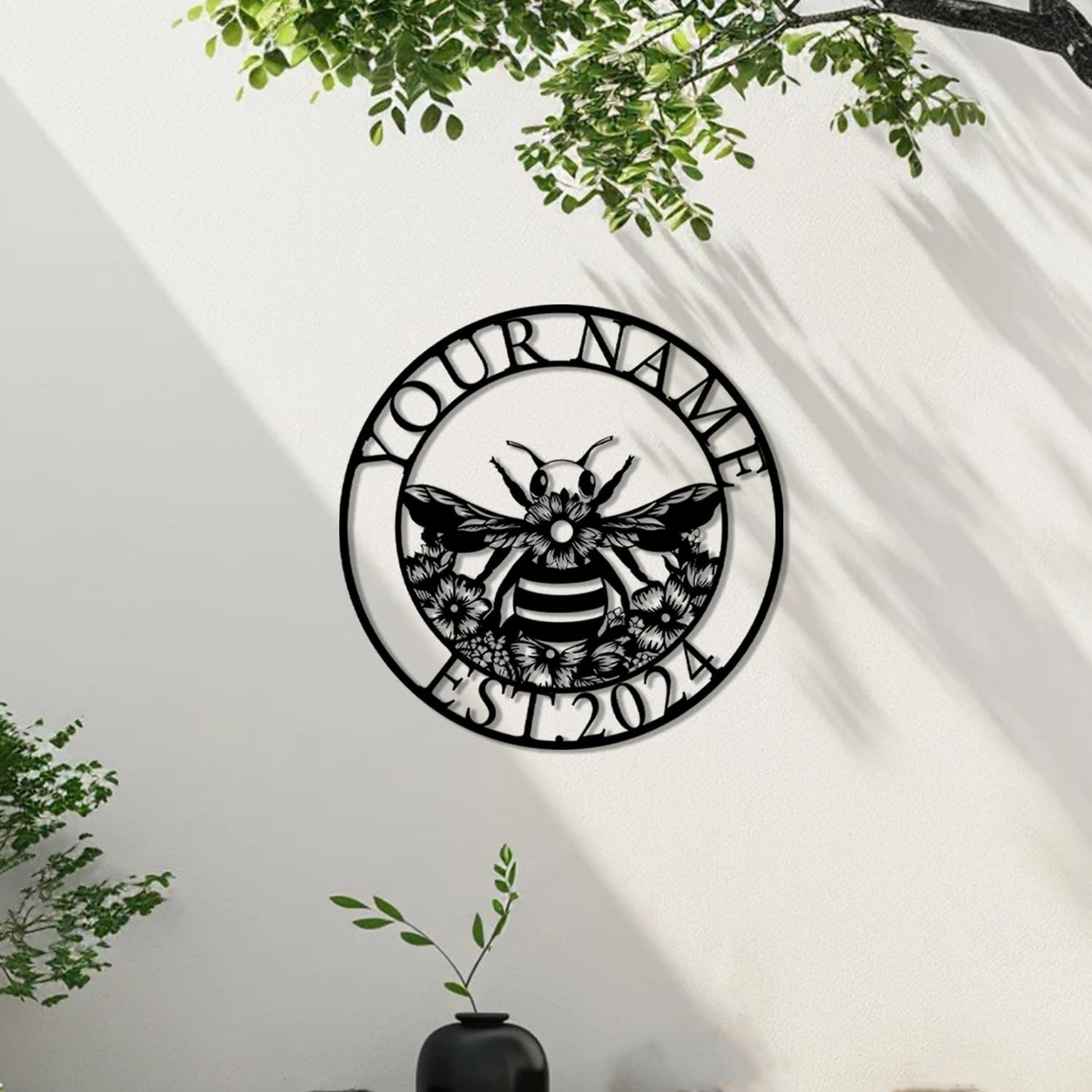 Custom Honey Bee Metal Wall Sign, Personalized Metal Bee Decor, Bee Garden Art, Gift for Bee Keeper, Bee Farm Sign, Gardener Decor, Bee Art (Bee M)