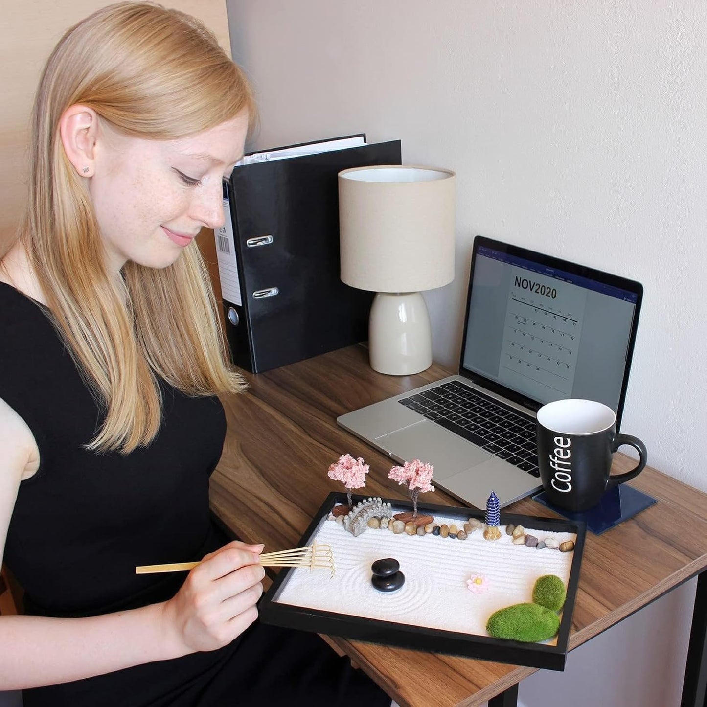 Zen Garden Kit 11x8 Beautiful Premium Japanese Mini Sand Garden Meditation Gift Set for Home & Office Desk Accessories. Zen Sand, 6 Tools, 15 Features. Mindfulness Gifts Decor Women