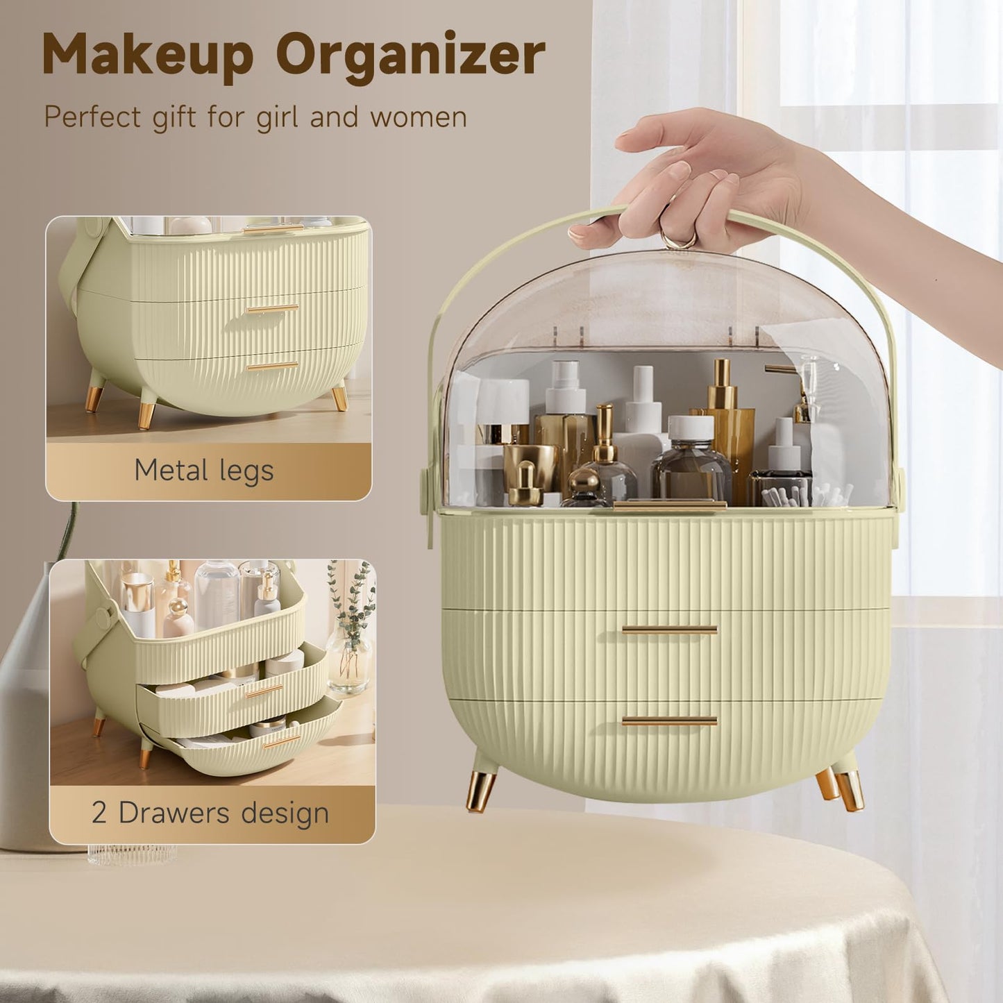 Multi-Function Make Up Case Dustproof Cosmetic Storage Box, Organizer Skin Care Products Jewelry Organizer Finishing Box for Bedroom Bathroom Desktop (Pink)