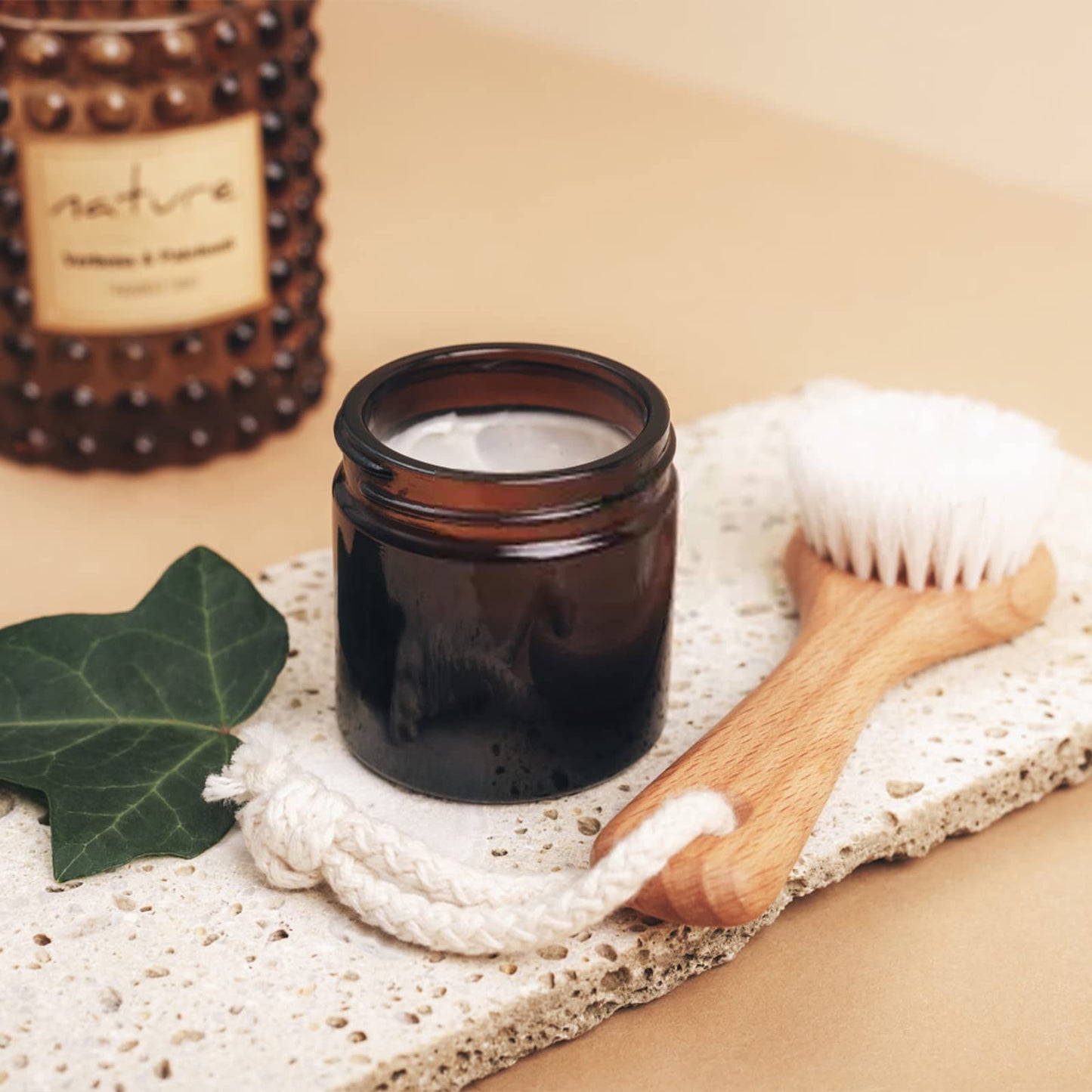 4 oz Amber Glass Round Jars with Black Lids, 6 Pack Empty Cosmetic Jars Face Cream Storage Containers for Powder,Lotion,Beauty Products,Travel Favors