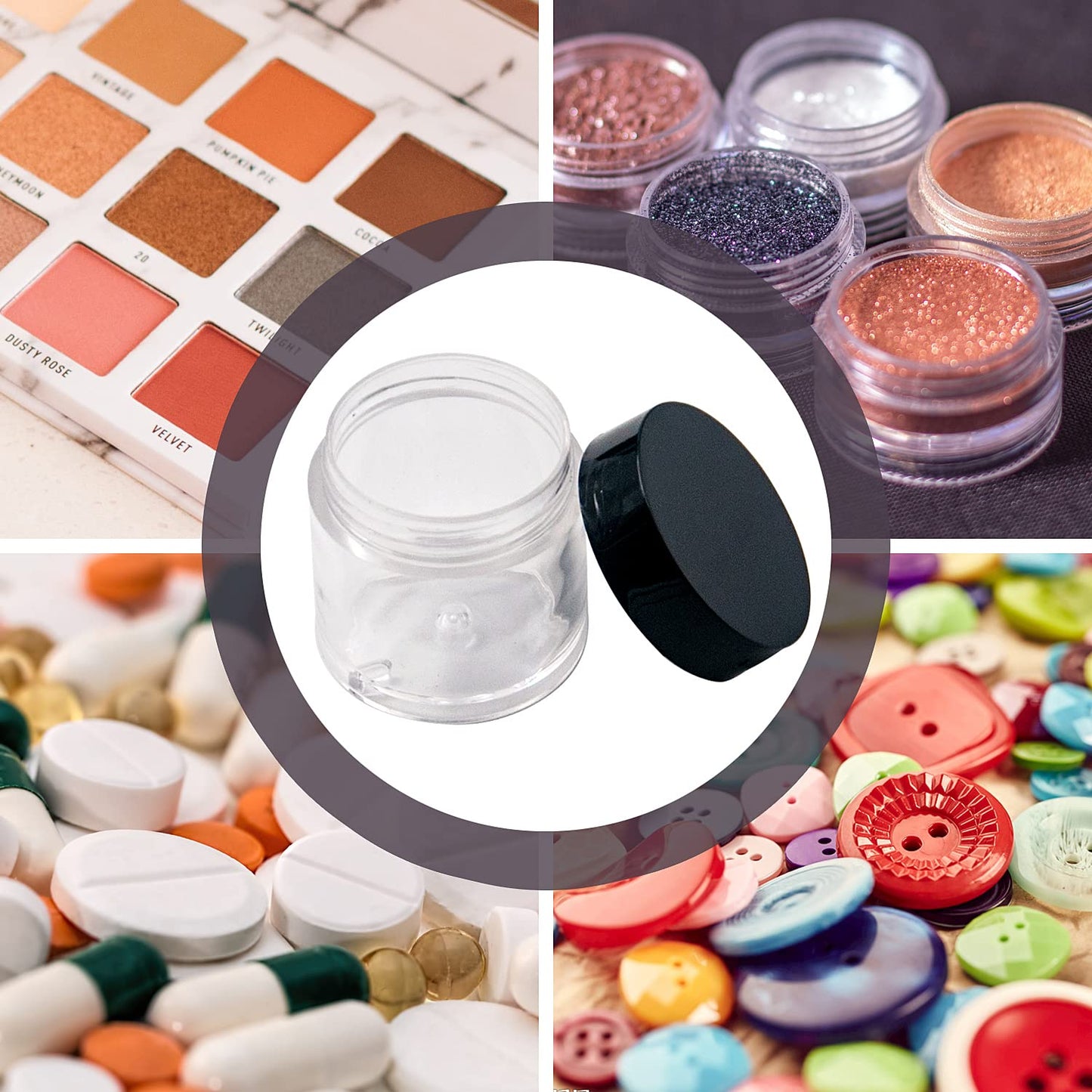 12pcs 10 Gram 10ml Jars, Sample Pots, Mini Jars With Lids, Clear Round Plastic Jar With 1 Mini Spatulas For Various Cosmetic Products, Samples， Eye Shadow Lip Balm, and Nail Powder
