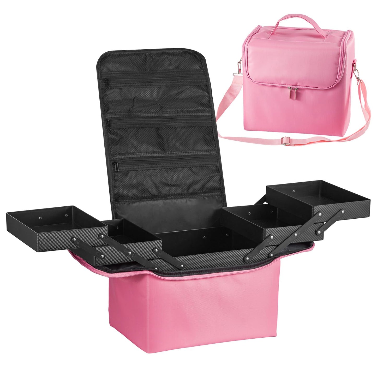 Makeup Case Large Vanity Case – 29x21x27cm Portable Cosmetic Organiser with Shoulder Strap – Professional Make Up Case for Travel & Home, Durable Nylon Storage Beauty Box