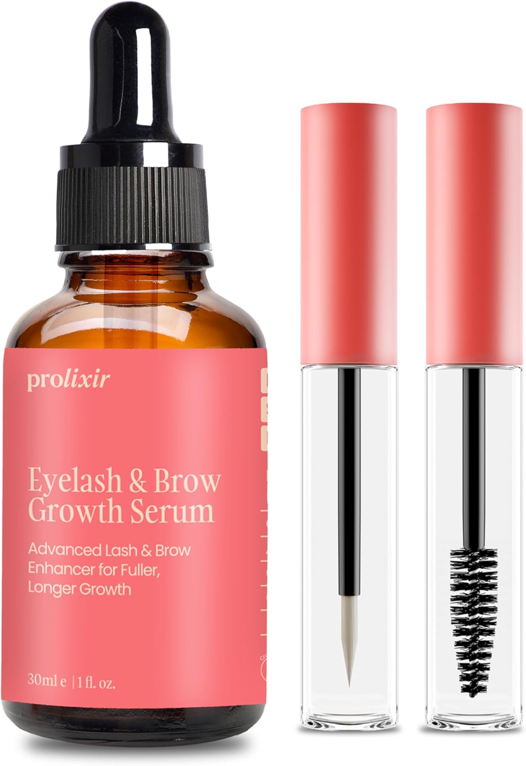 Prolixir Eyelash & Eyebrow Growth Serum 30ml – Castor Oil, Biotin & Copper Peptide | Lash & Brow Enhancer for Fuller, Thicker Hair | Dual Applicator | Long-Lasting, Vegan & No Irritation lash serum