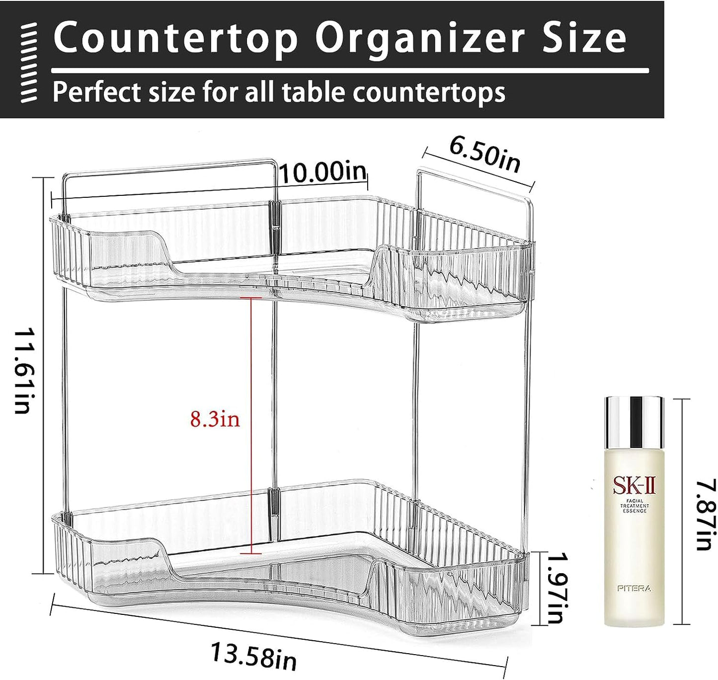 Bingobang Makeup Organiser Corner Trays, 3 Tiers Skincare Cosmetic Organizer Acrylic Large, Storage Tidy for Lipstick, Nail Care, Perfume, Brush, Vanity Dresser, Bedroom, Kitchen, Bathroom(Grey)