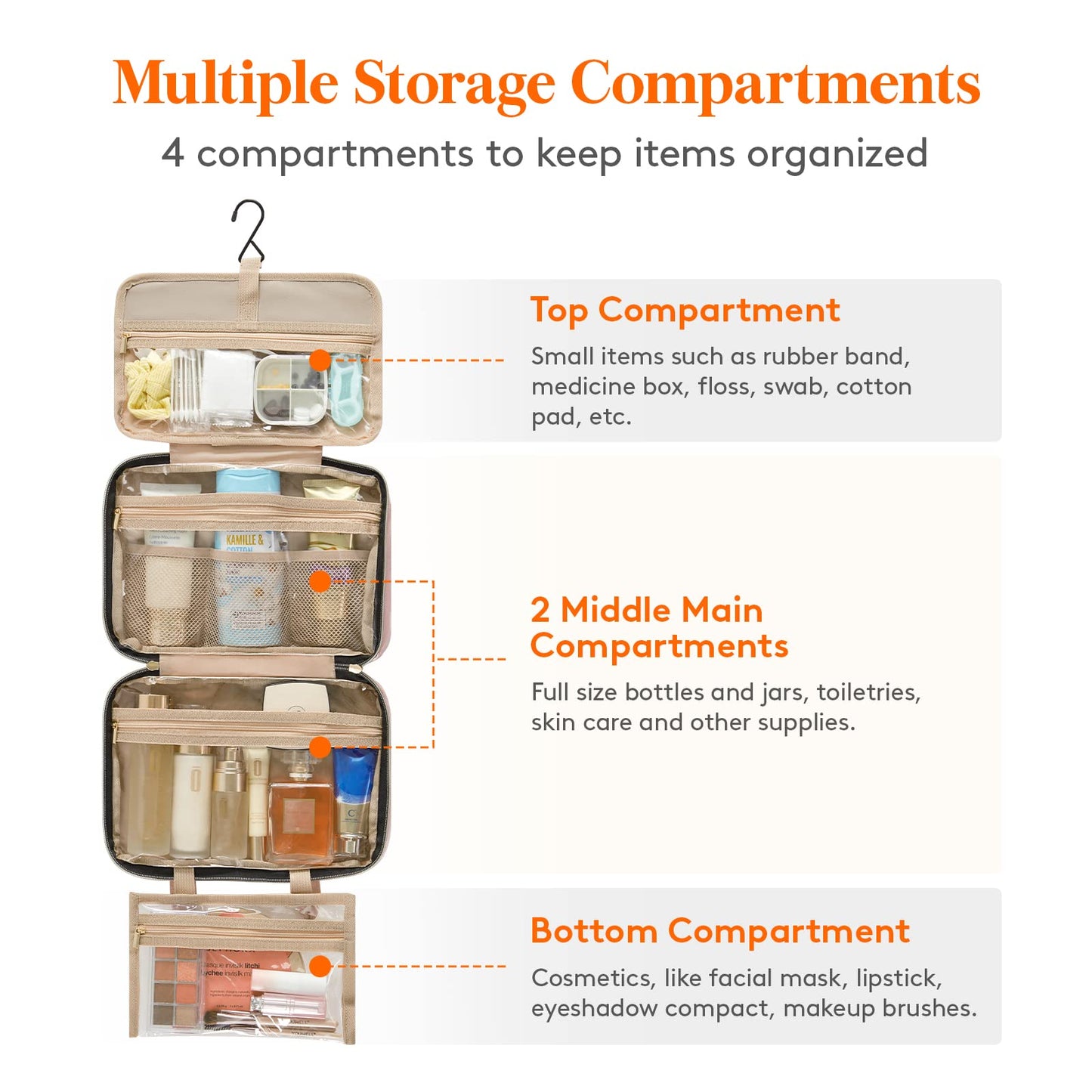 Lifewit Travel Toiletry Bag, Large Hanging Makeup Bag Organizer for Women, Transparent Travel Cosmetic Bag with Hanging Hook for Full Size Bottles, Vacation Essentials, Medium,Dark Blue