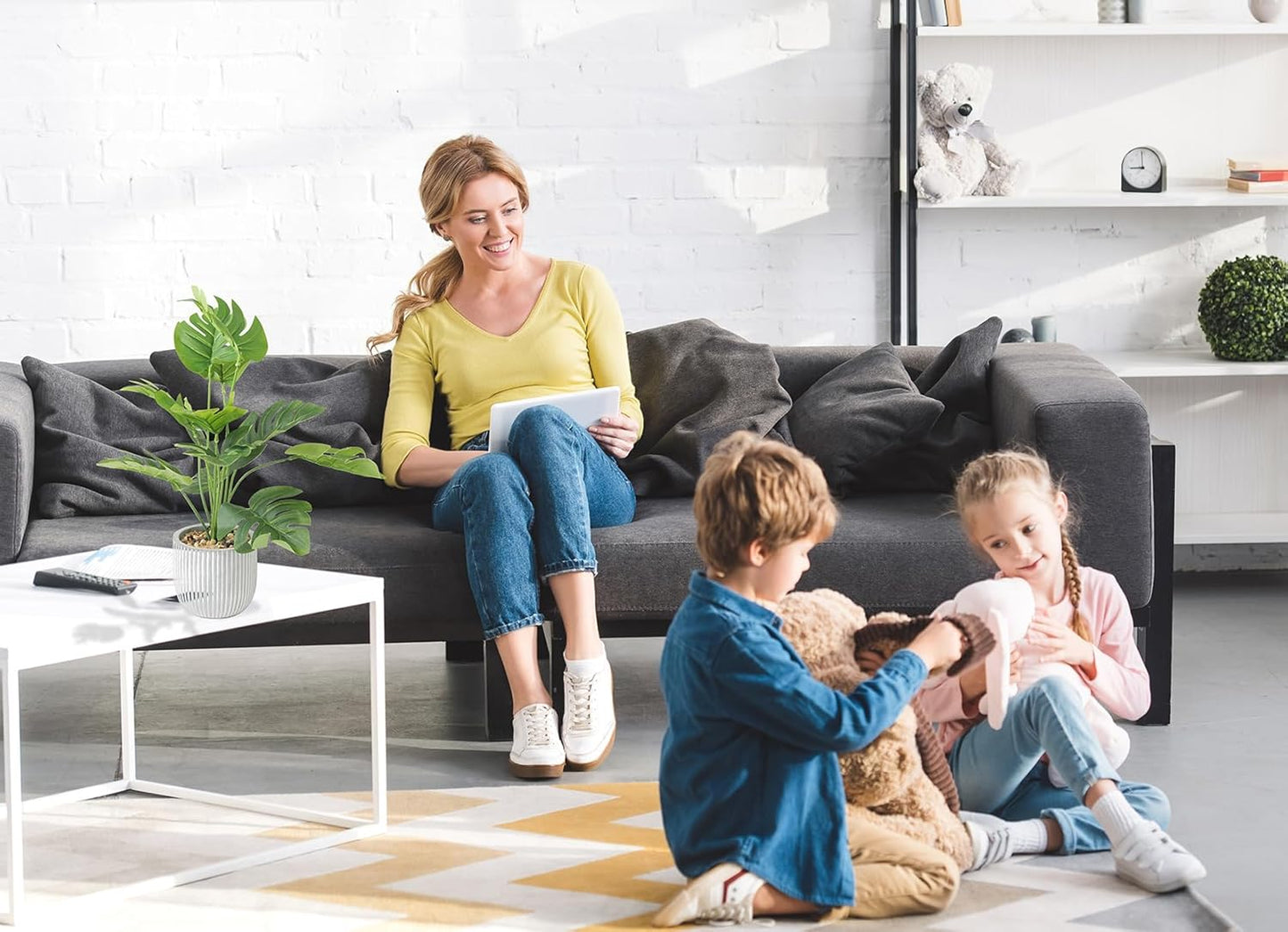 Artificial Plants in Pots, Fake Tropical Palm Tree with Greenery Leaves Stems,32CM Tall Taxu Plant for Office Desk Shelf,Garden,Home,Bathroom,Windowsill Decor